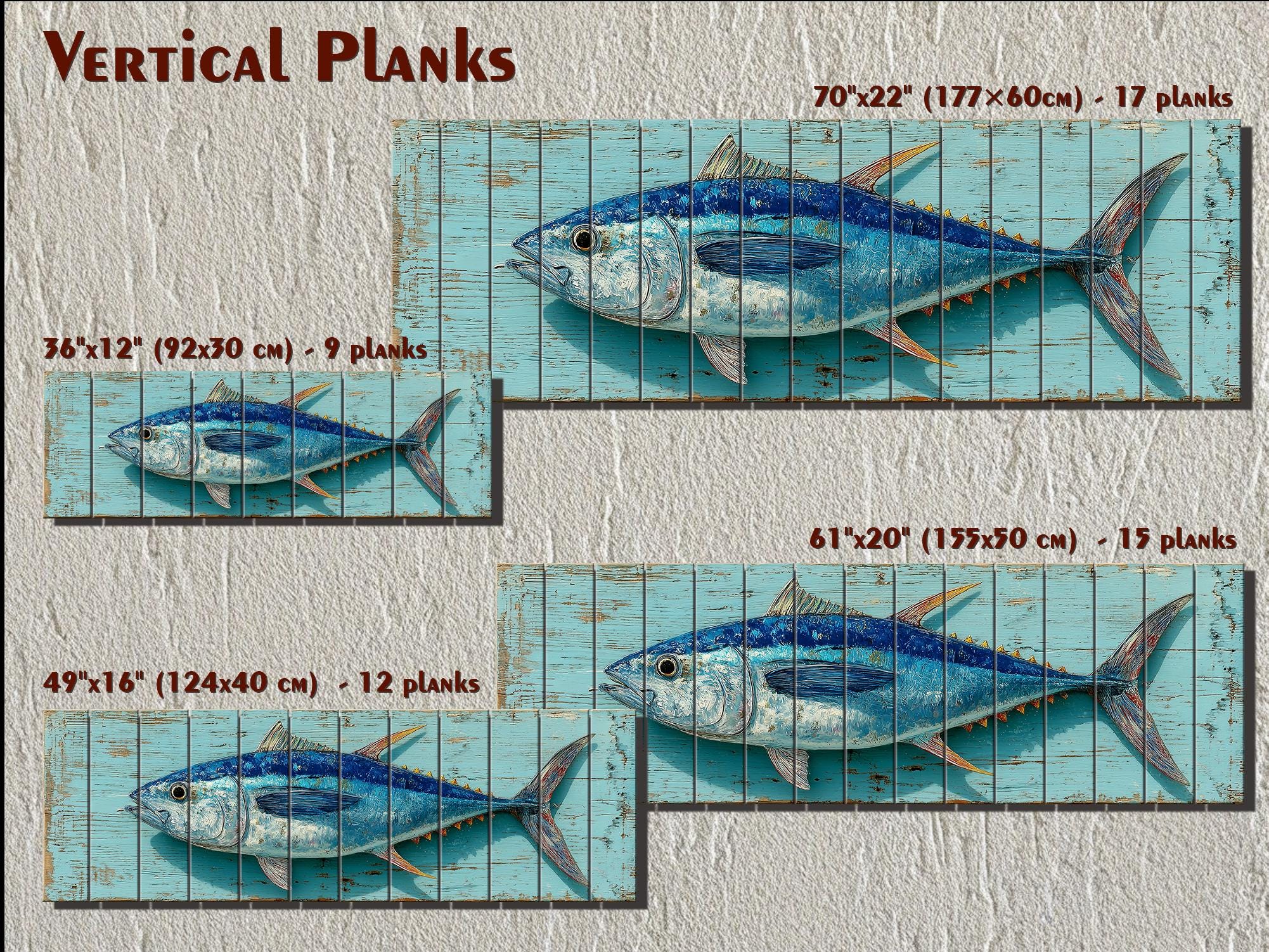 Tuna Distressed Wood Wall Art, Teal Nautical Coastal Fish Artwork