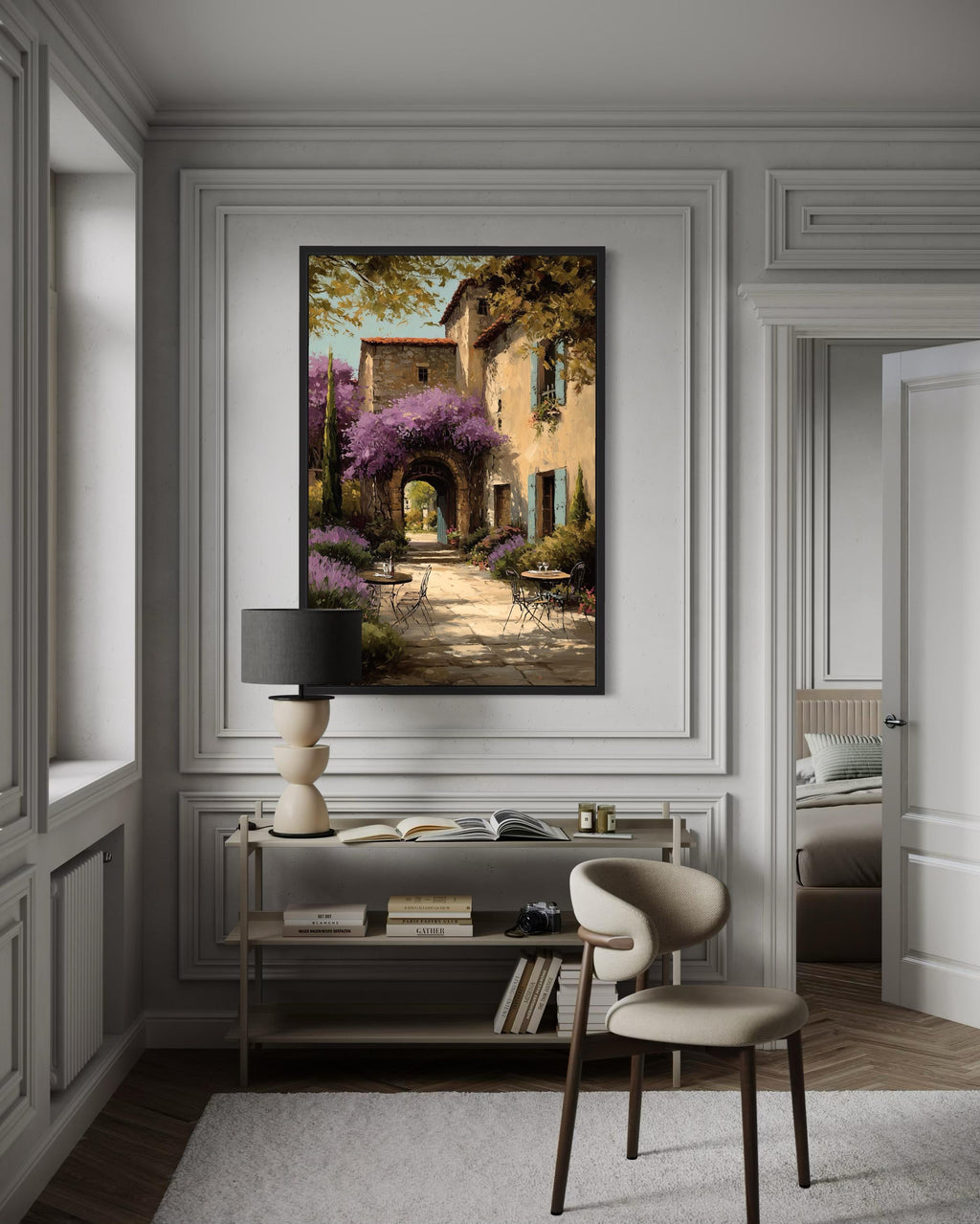 Tuscan Courtyard Canvas Rustic Italian Villa Painting | Mediterranean Wall Art
