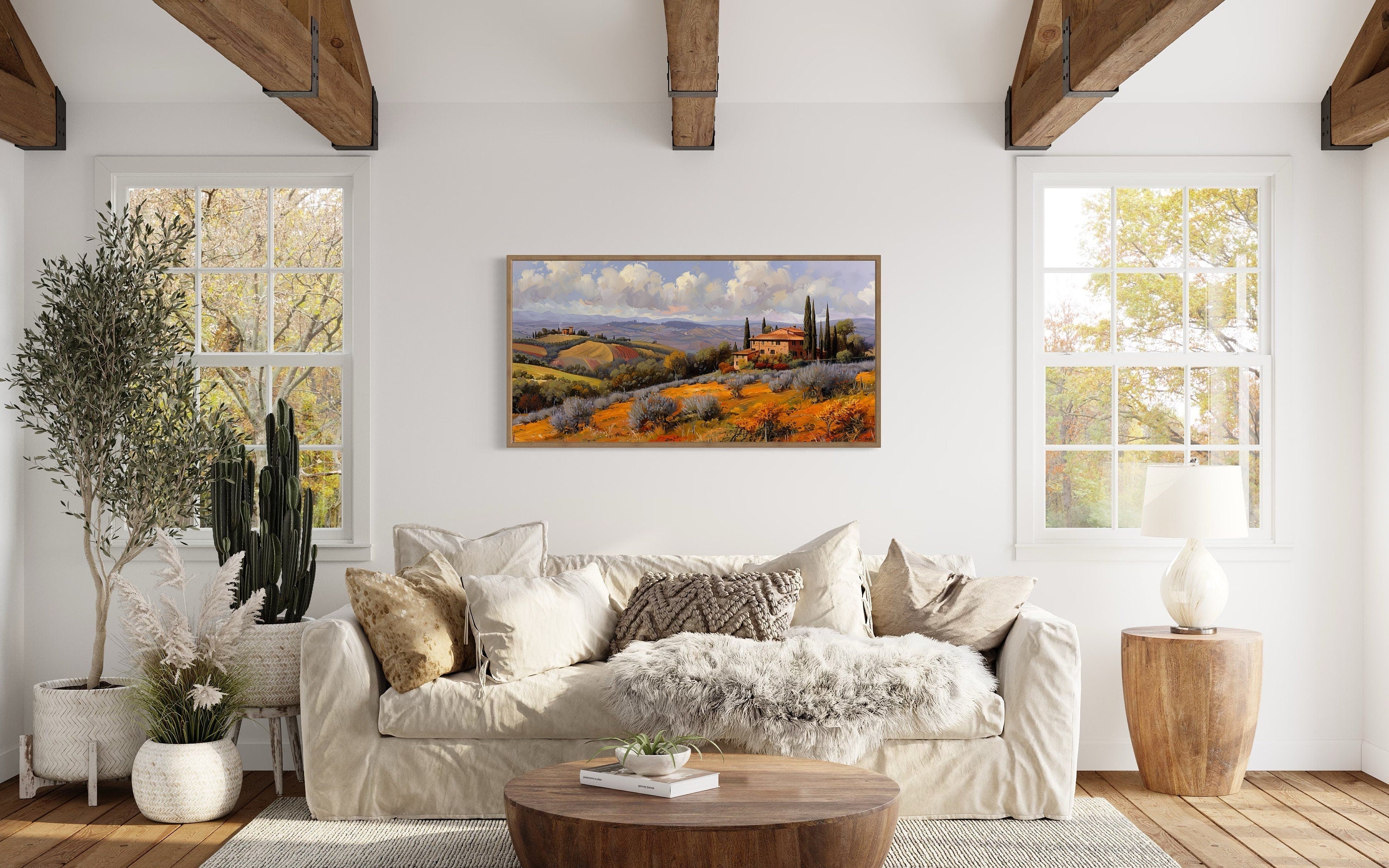 Tuscan Landscape Wall Art - Framed Canvas Italian Landscape Print for Dining Room Decor