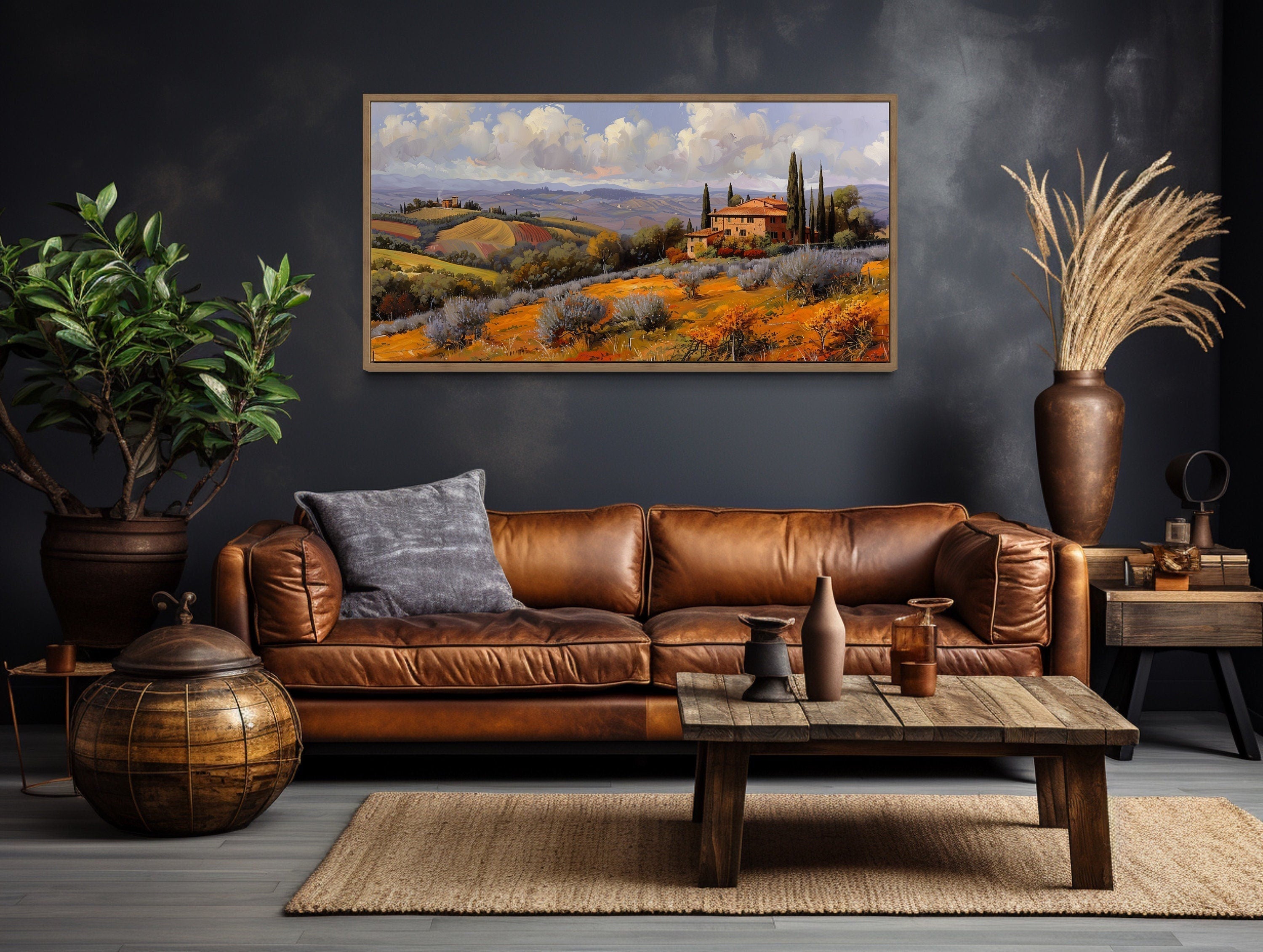 Tuscan Landscape Wall Art - Framed Canvas Italian Landscape Print for Dining Room Decor