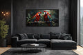 Two Red Macaw Parrots In Tropical Rainforest Framed Canvas Wall Art