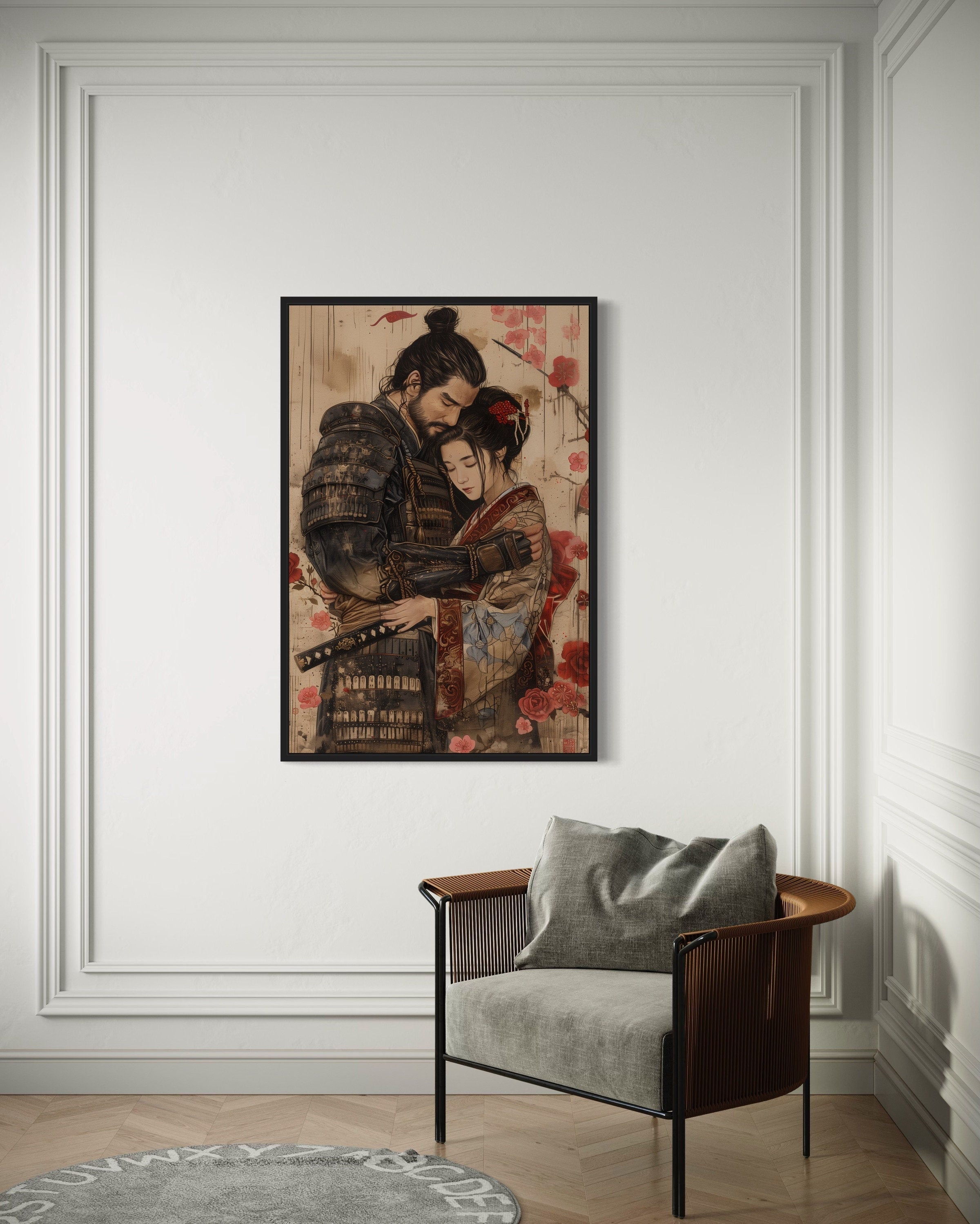 Ukiyo-e Style Japanese Samurai And Geisha Romanic Wall Art