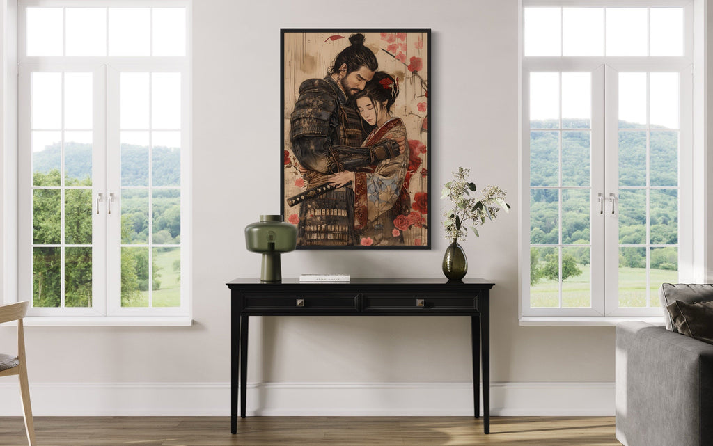 Ukiyo-e Style Japanese Samurai And Geisha Romanic Wall Art