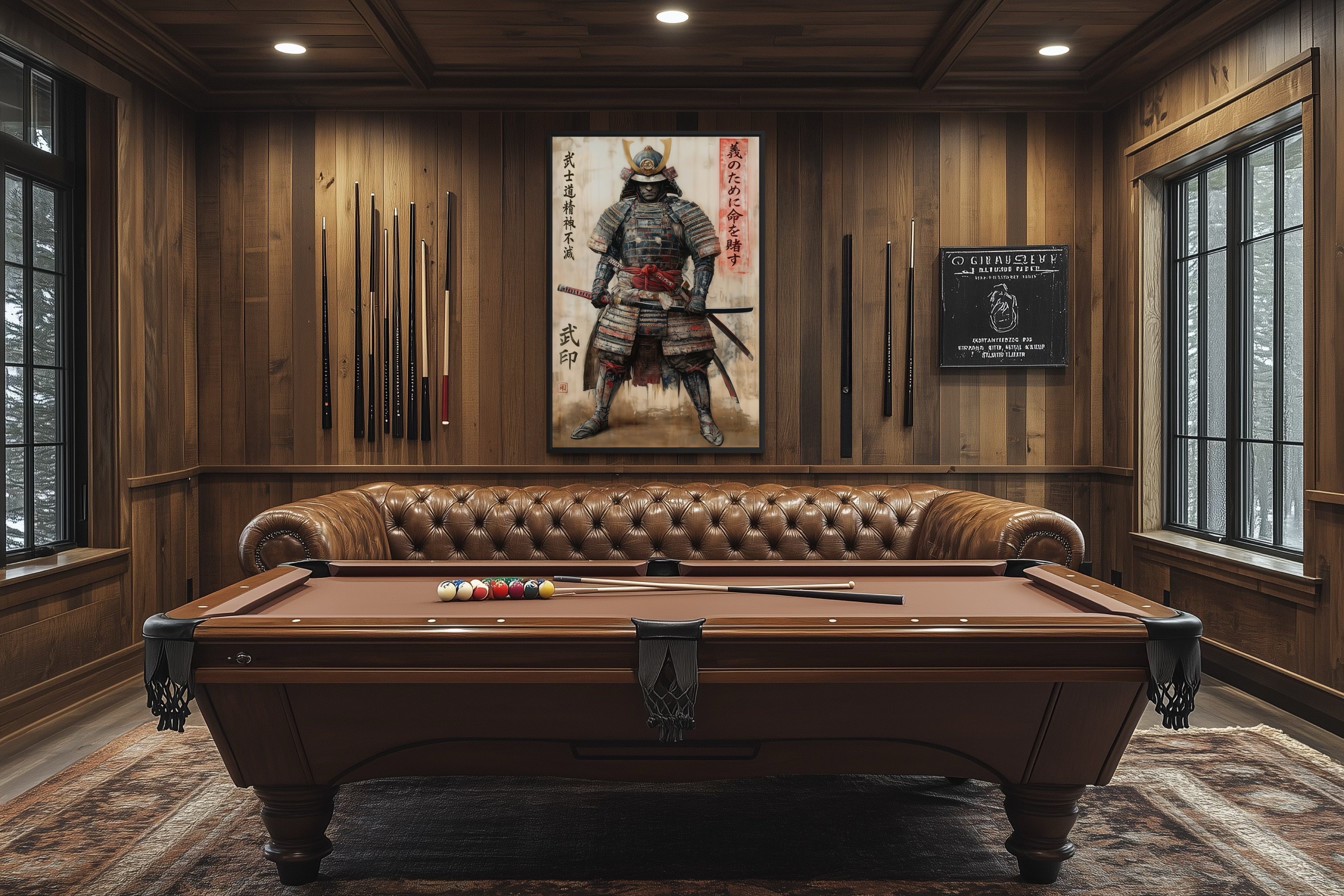 Ukiyo-e Style Japanese Samurai Framed Canvas Wall Art