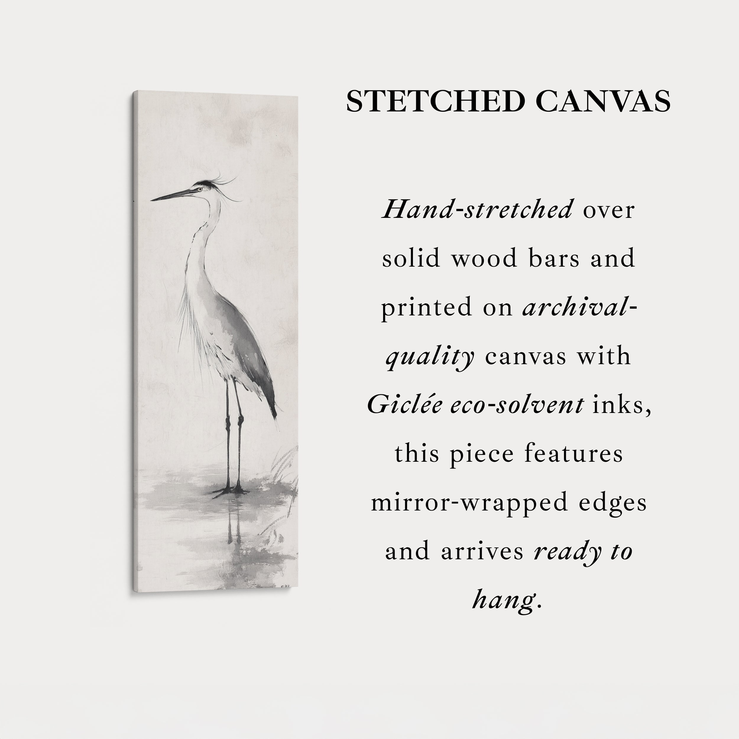 Neutral Heron Narrow Tall Wall Art Large Framed Picture