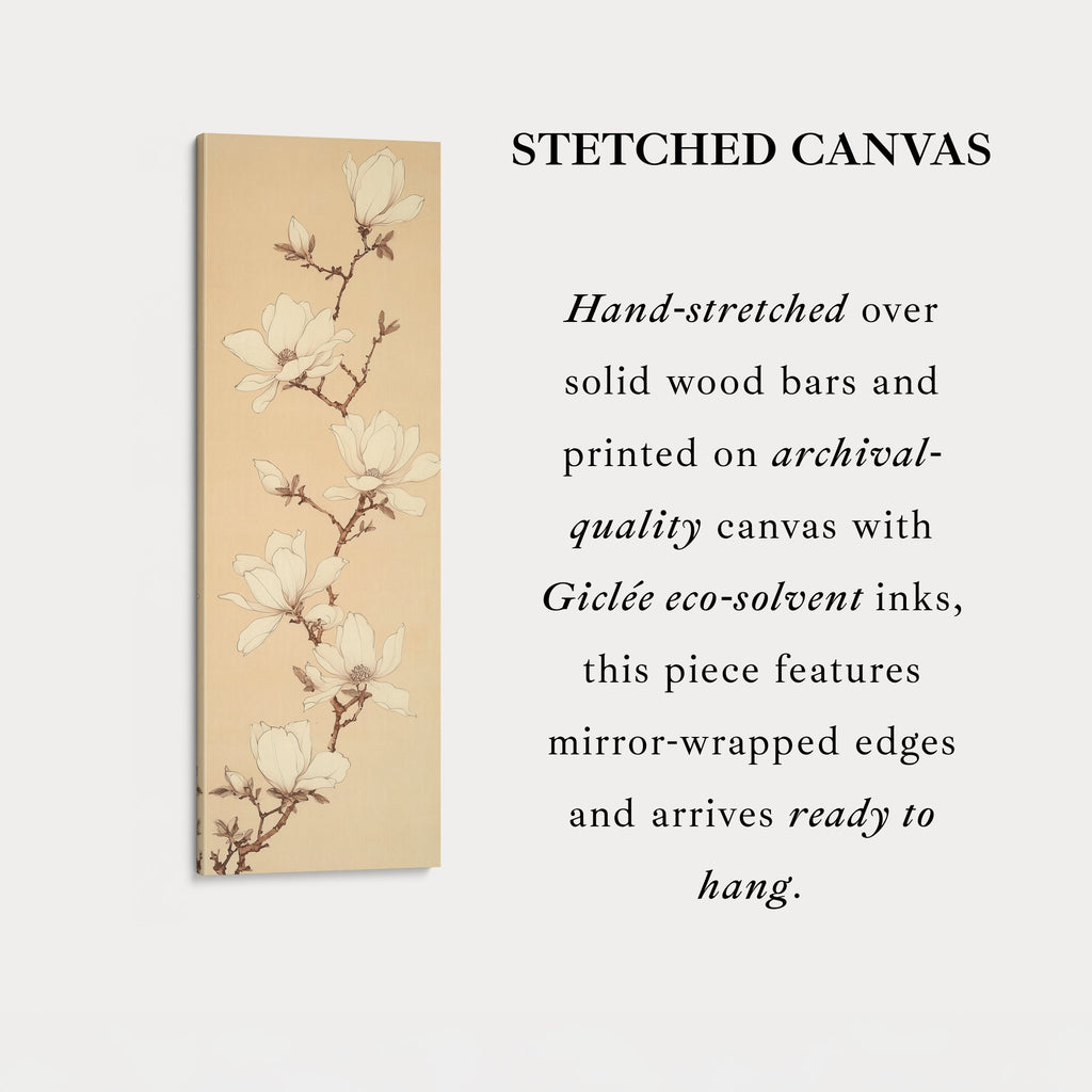 White Magnolia Long Narrow Vertical Wall Art Large Canvas Wall Decor