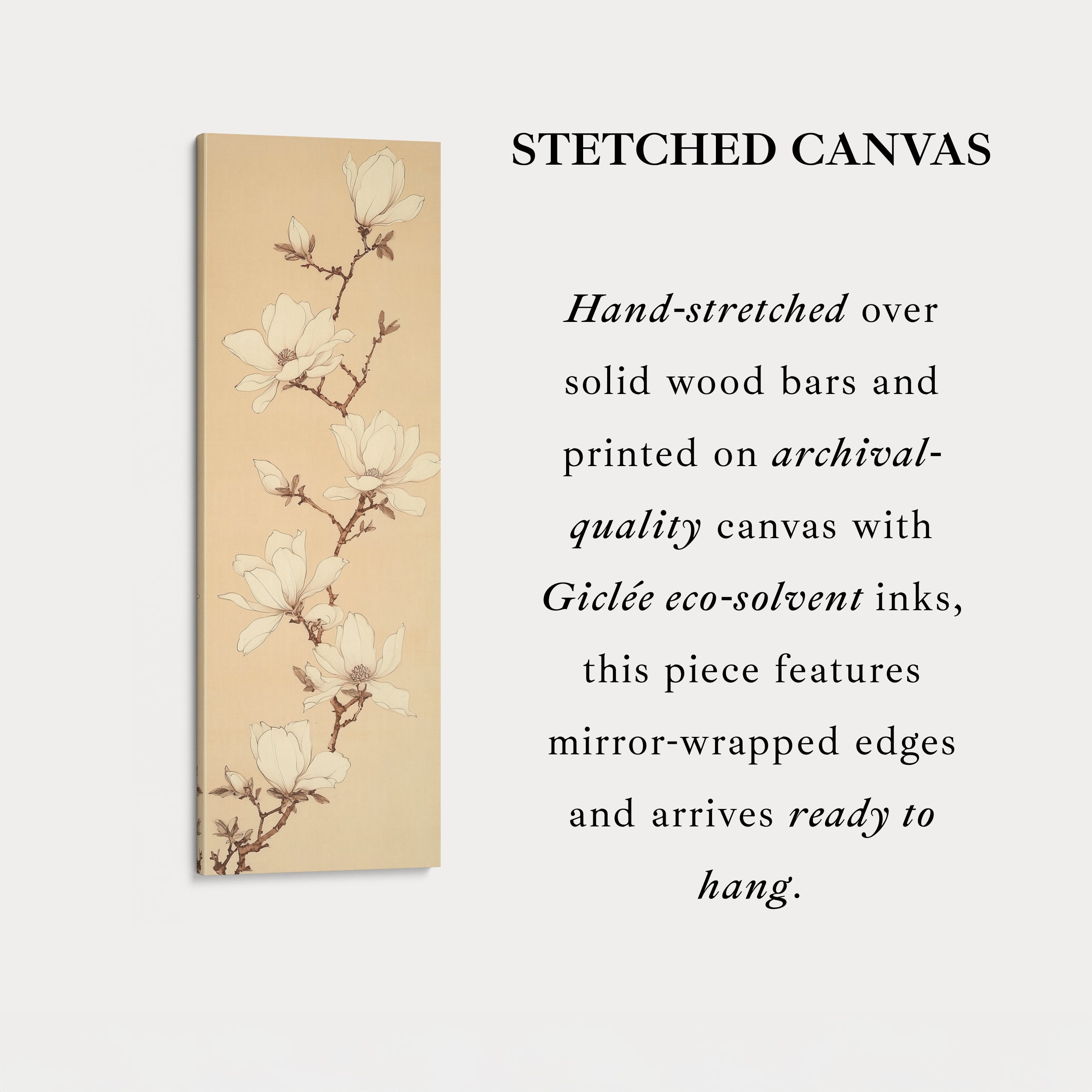 White Magnolia Long Narrow Vertical Wall Art Large Canvas Wall Decor
