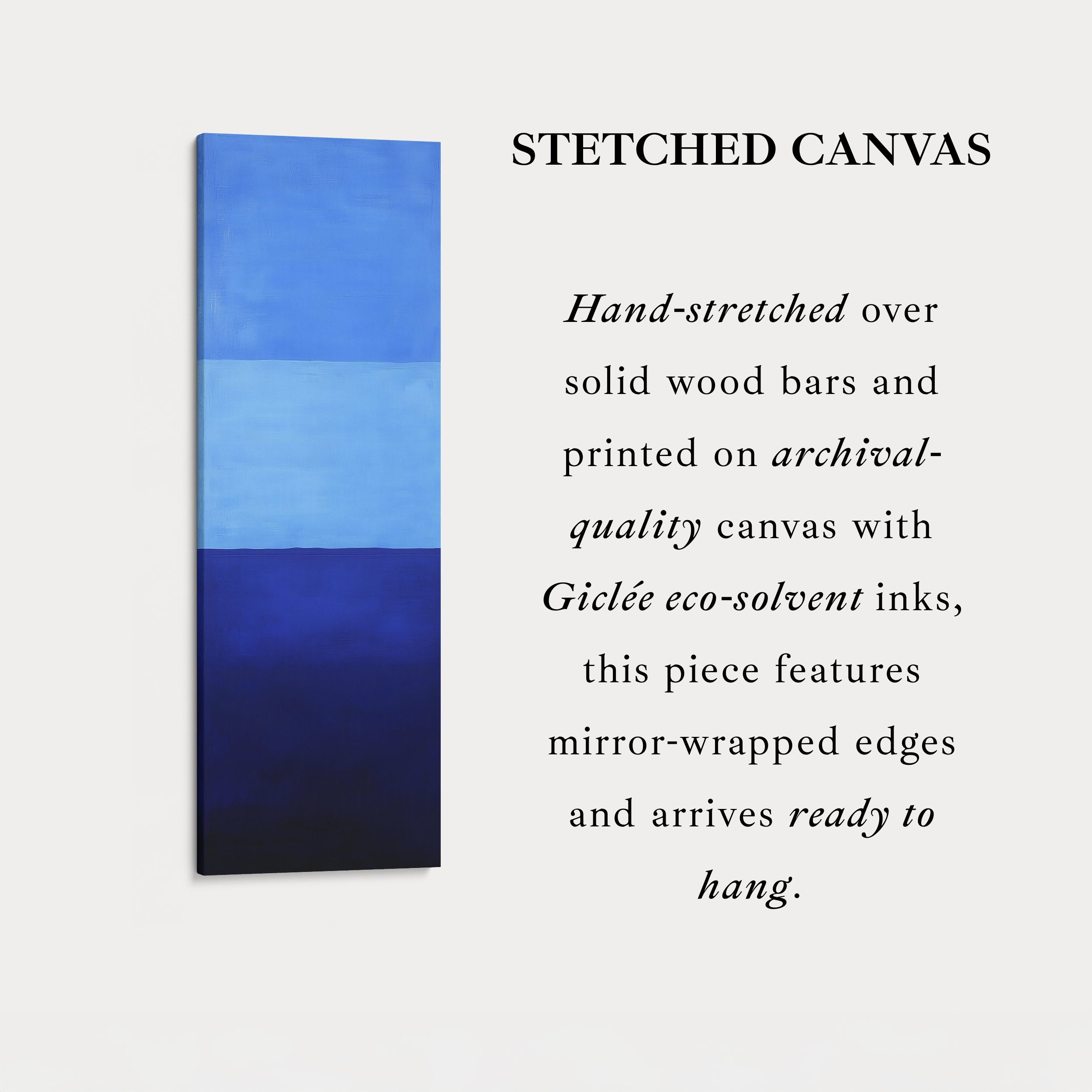 Minimalist Blue Living Room Decor Vertical Wall Art - Tall Long Narrow Vertical