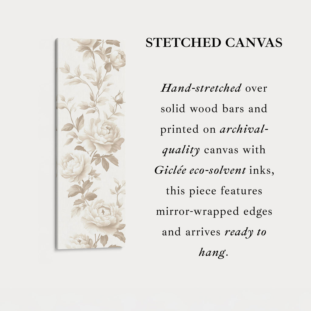 Vertical Beige Peonies Floral Long Framed Canvas Decor