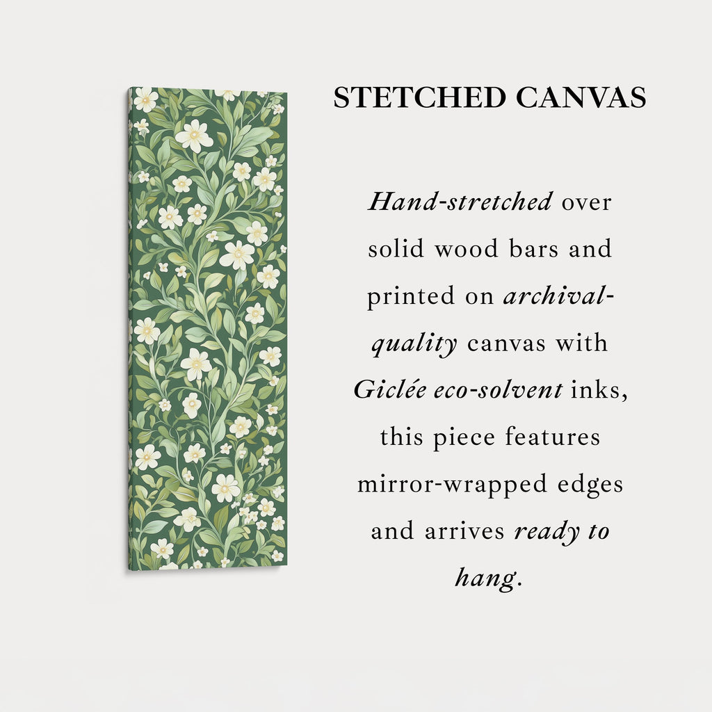 Framed Canvas Narrow Vertical White & Green Floral