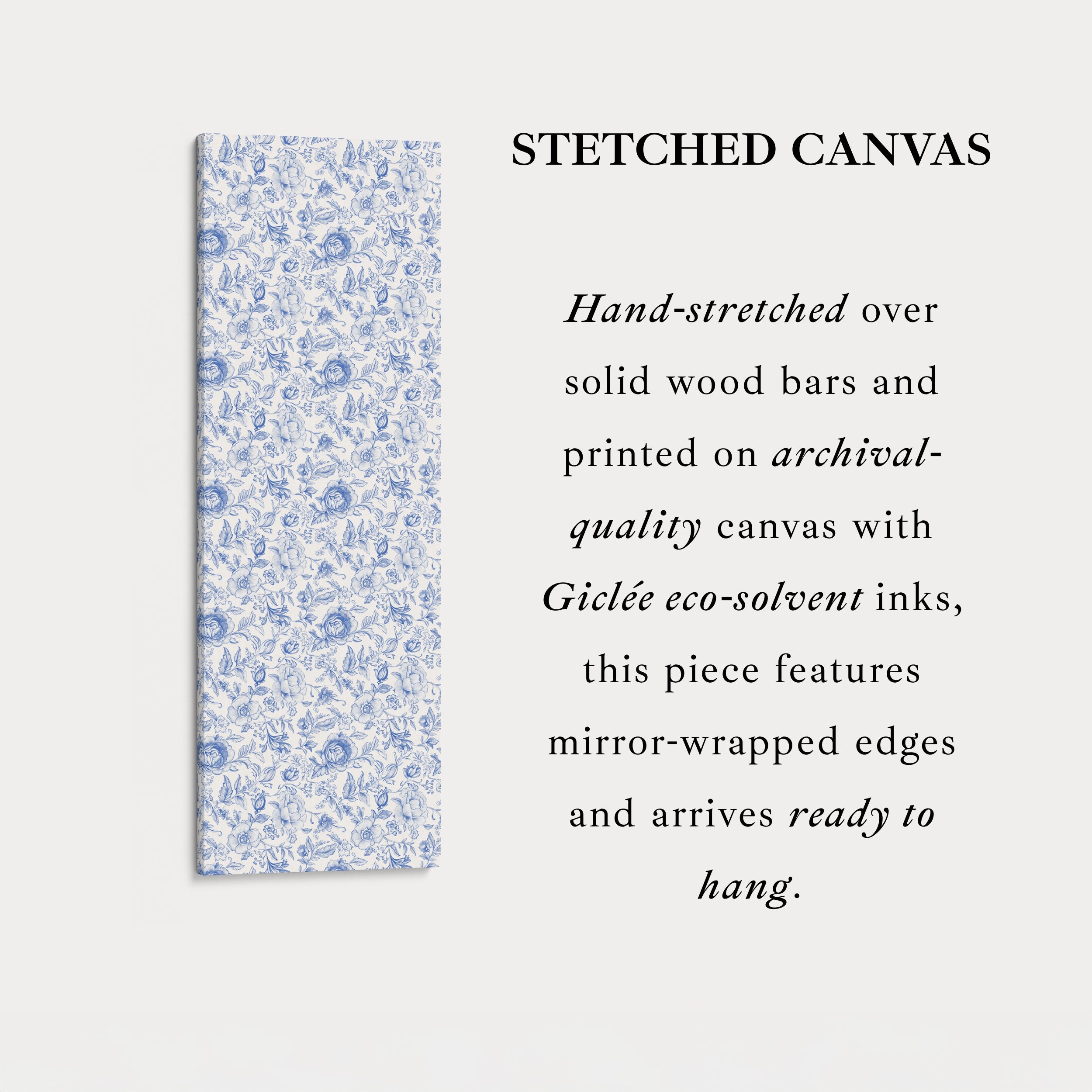 Vertical Floral Long Wall Art Blue & White Peonies
