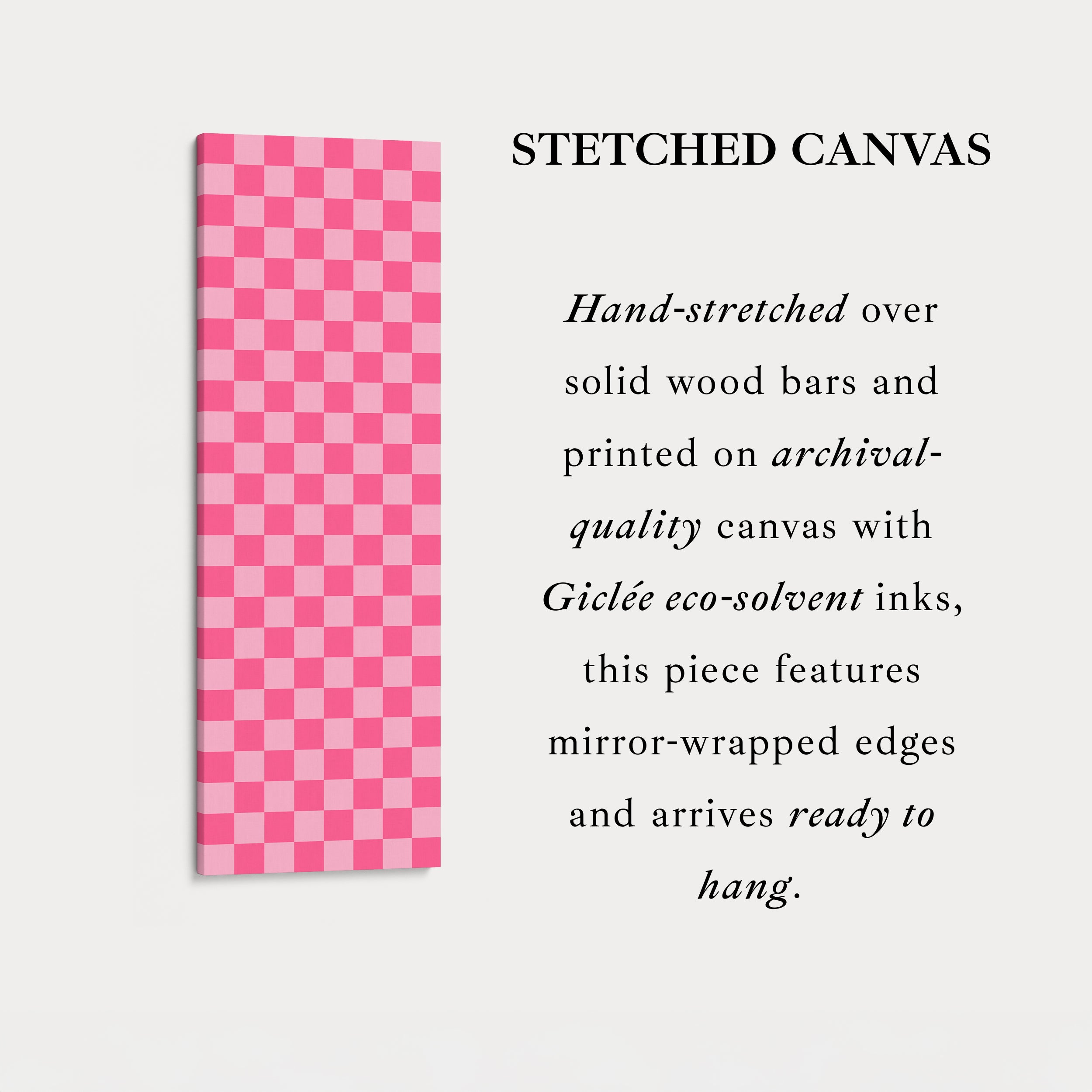 Pink Checkered Gingham Vertical Slim Wall Art