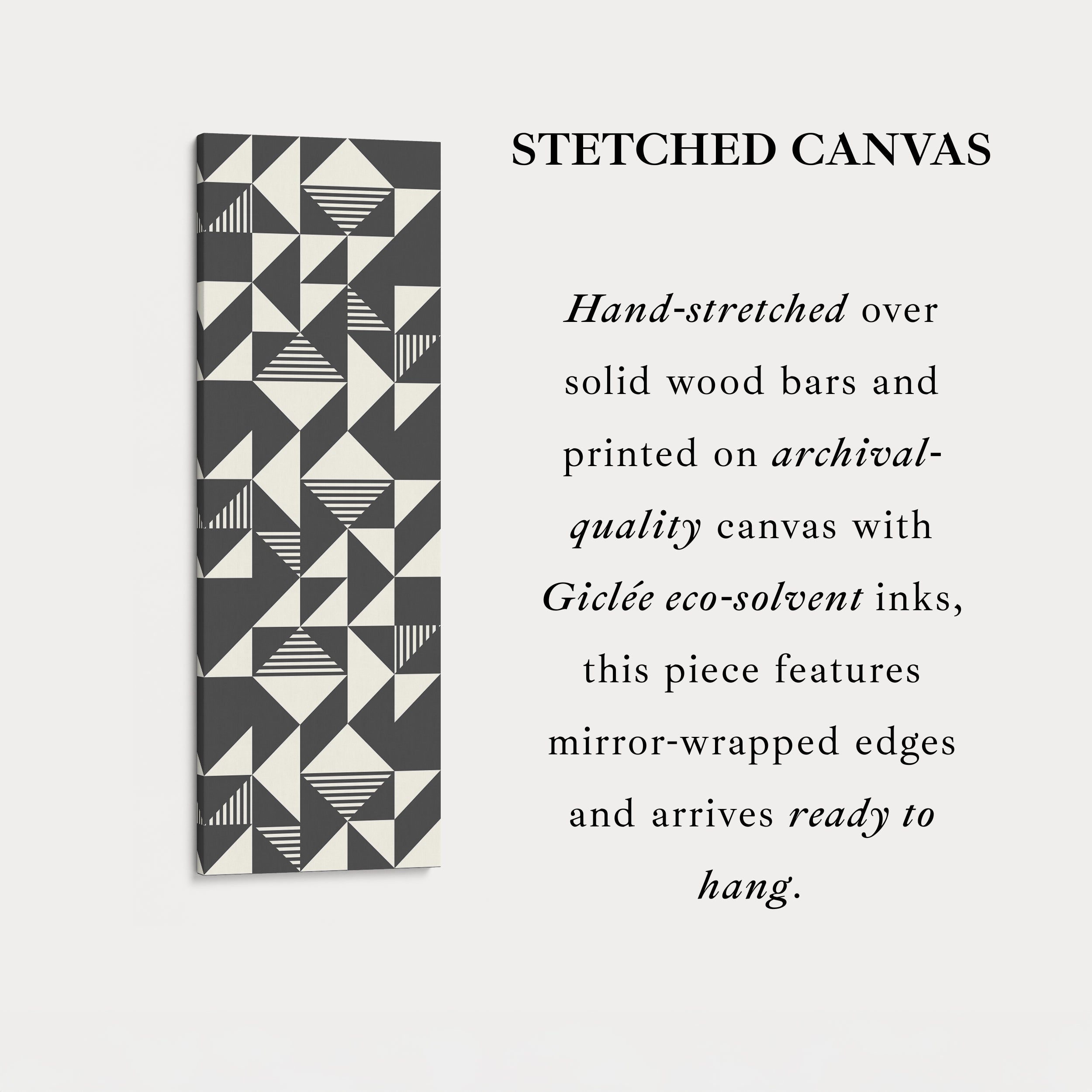 Abstract Triangles Tall Vertical Canvas Wall Art for Bedroom or Office Space