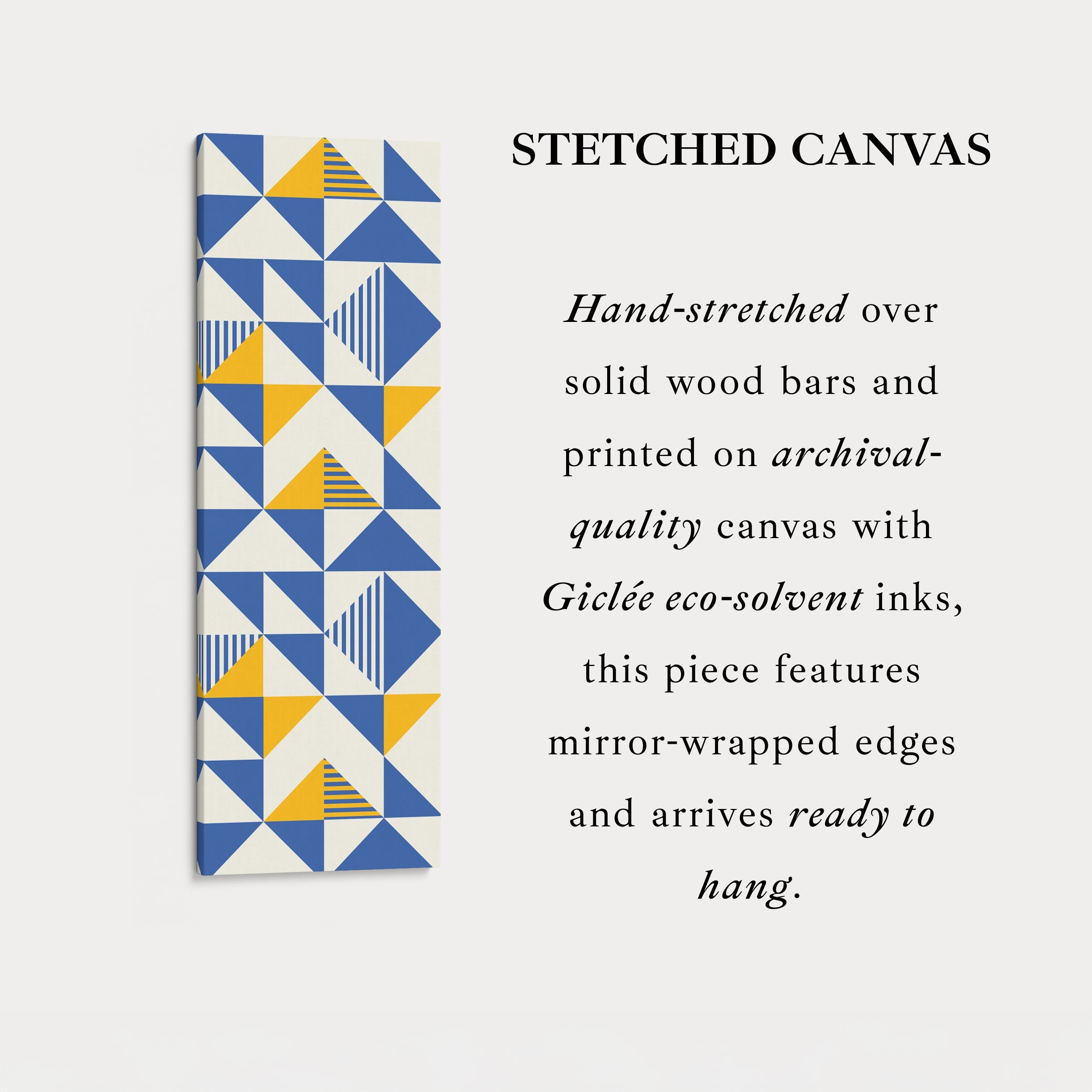 Retro Blue and Yellow Triangles Vertical Framed Canvas Wall Art for Bedroom or Hallway