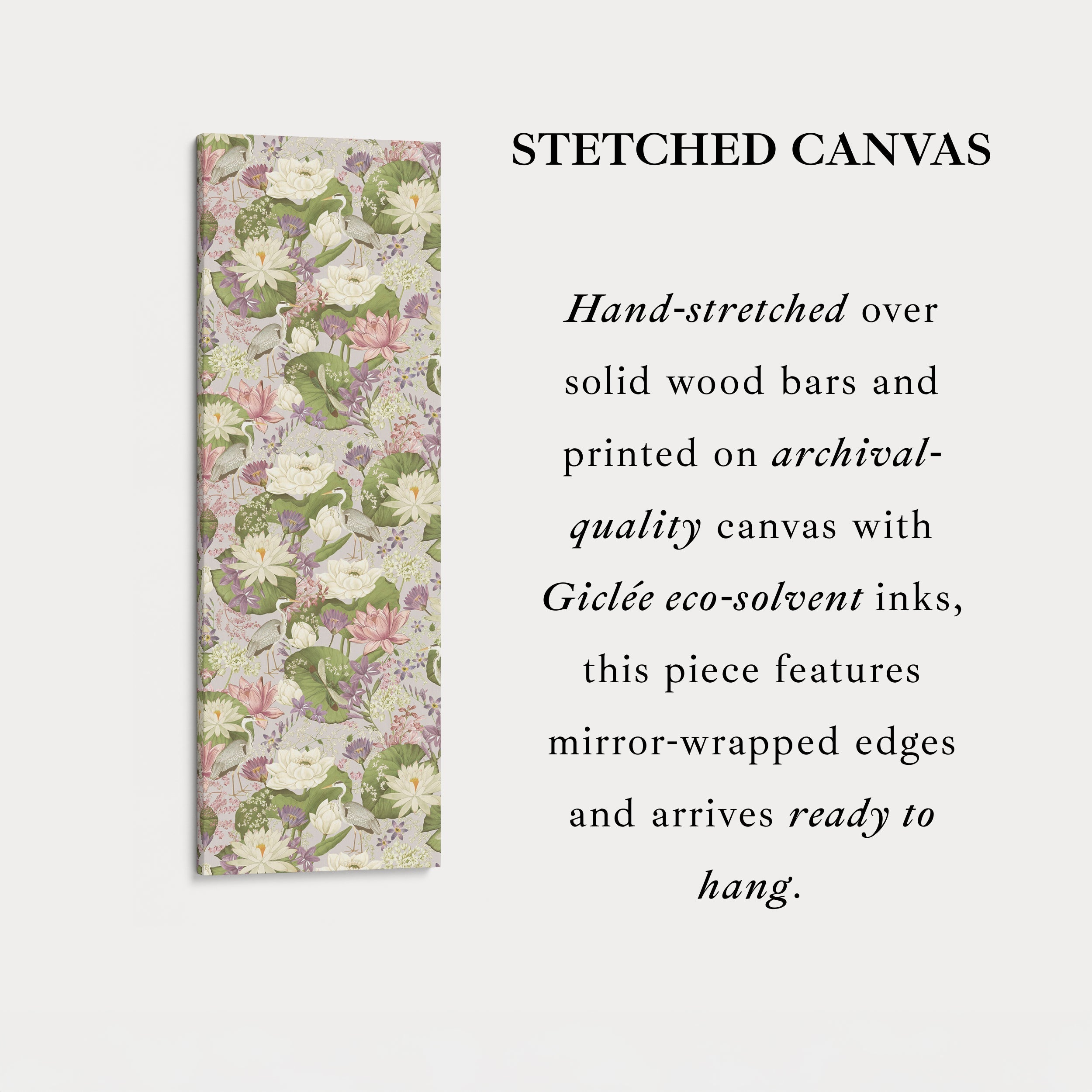 Vertical Framed Canvas Botanical Lotus Narrow Wall Art For Bedroom