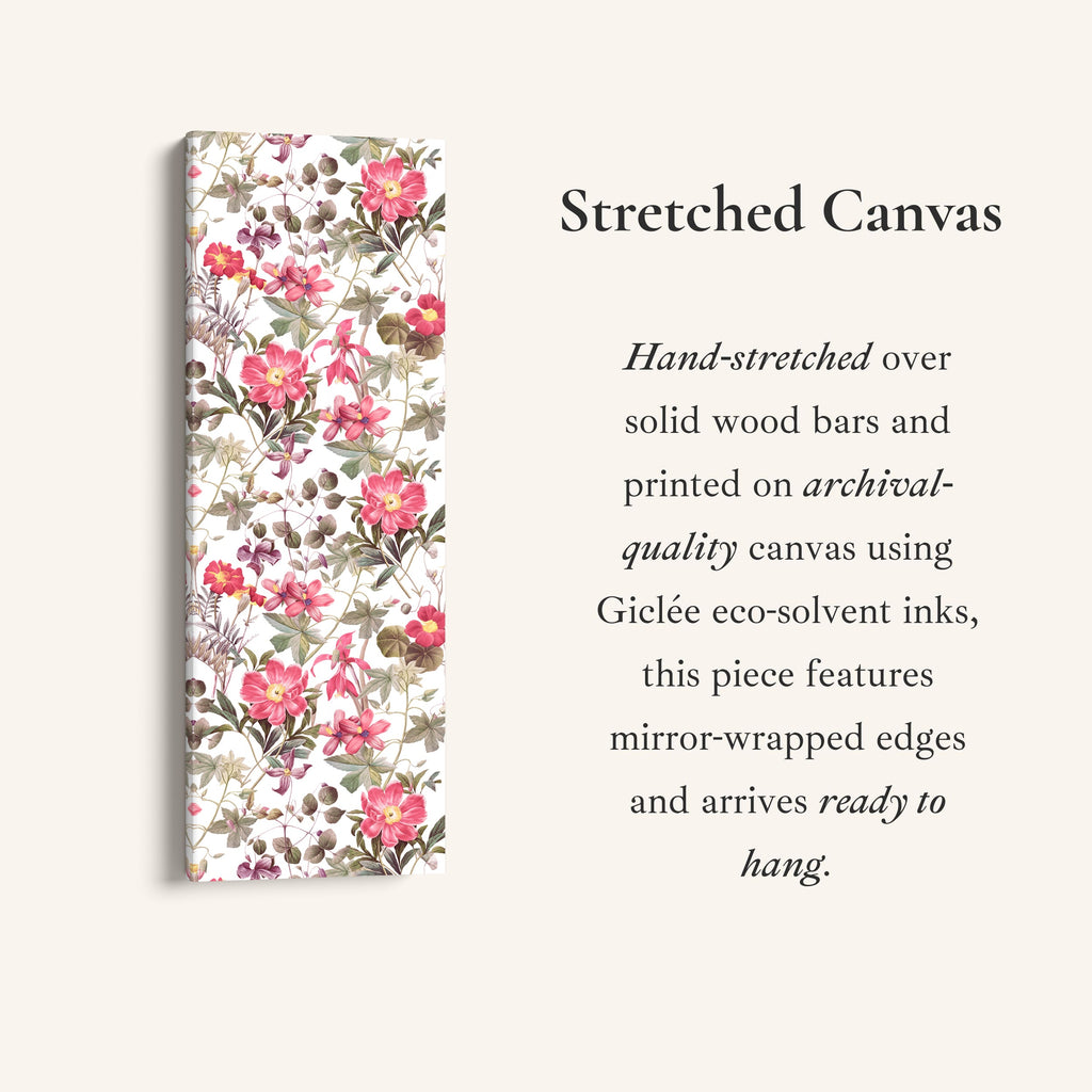 Tall Narrow Canvas Vintage Pink Floral Vertical Canvas For Living Room