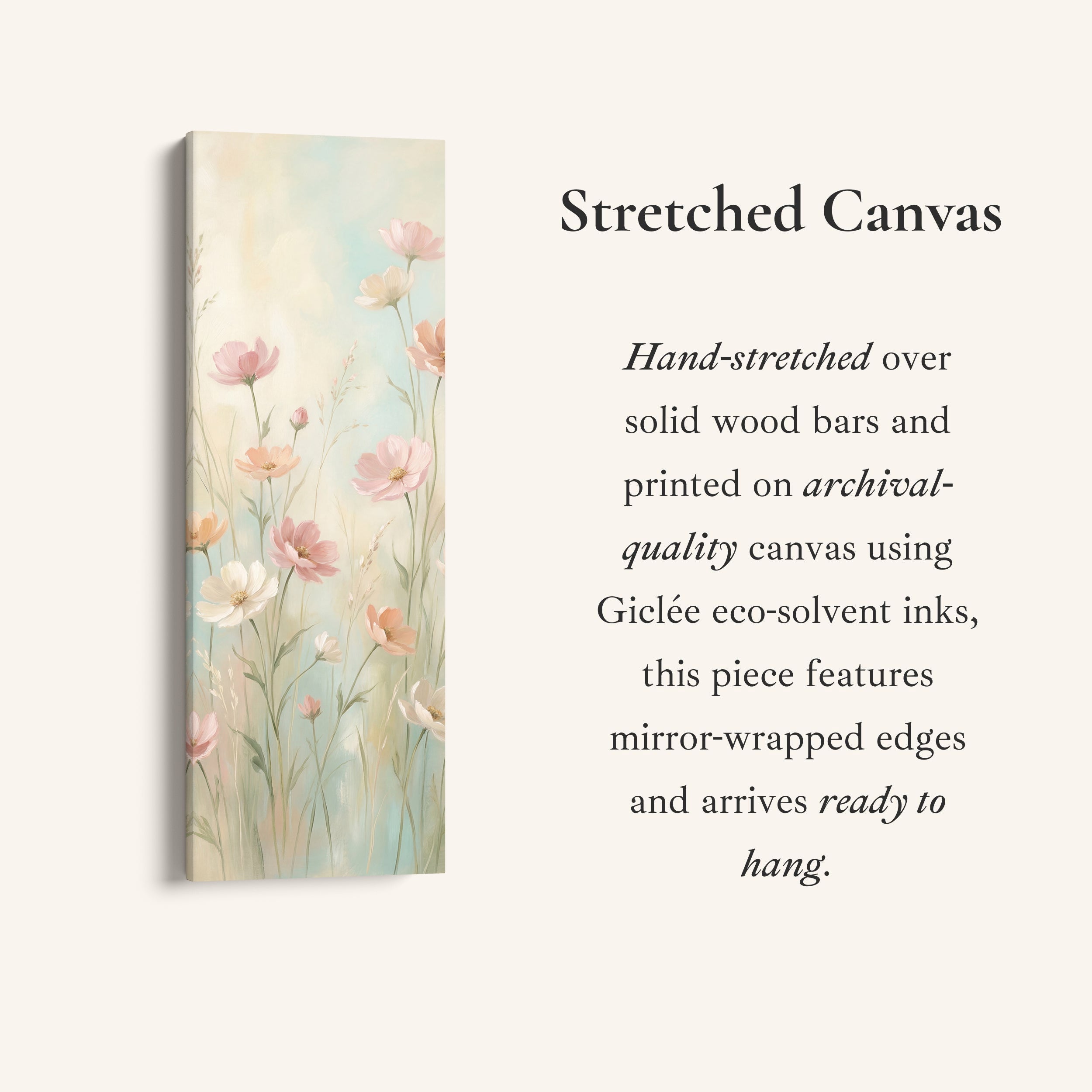 Long Wall Art Soft Pink Wildflowers Statement Wall Decor For Bedroom