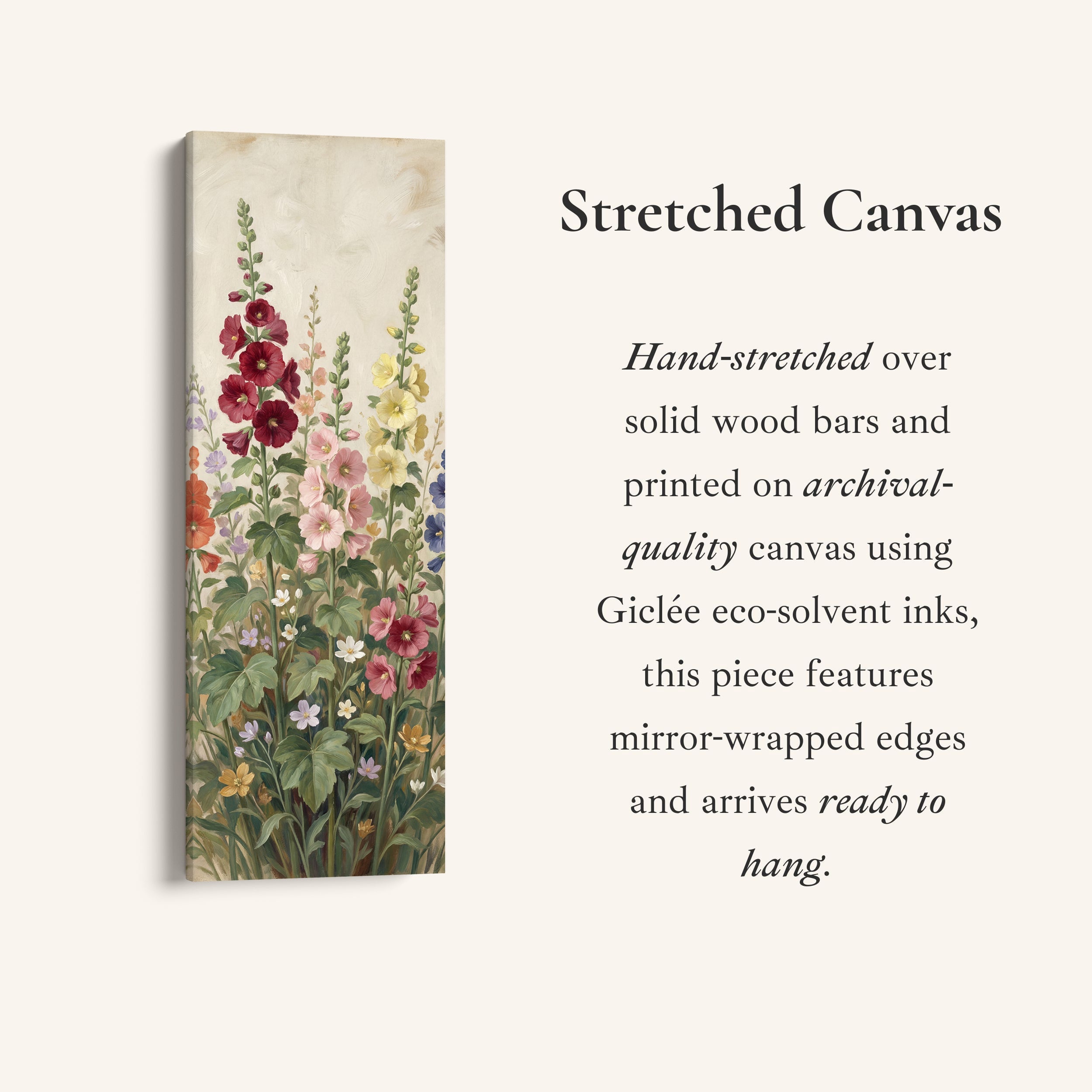 Tall Garden Blooms Long Wall Art Vertical Canvas Print Bedroom