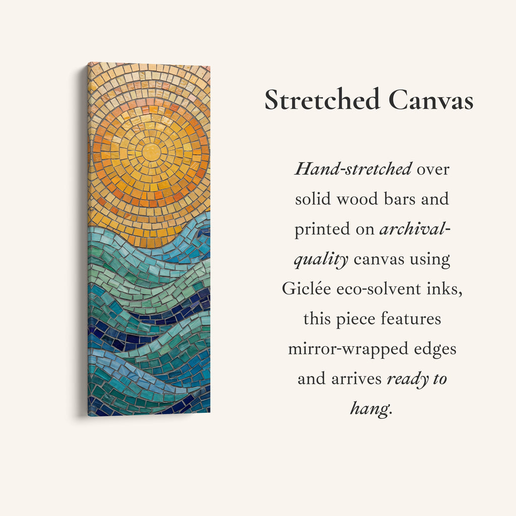 Mosaic Sun Over Sea Wide Framed Canvas Statement Wall Decor Office