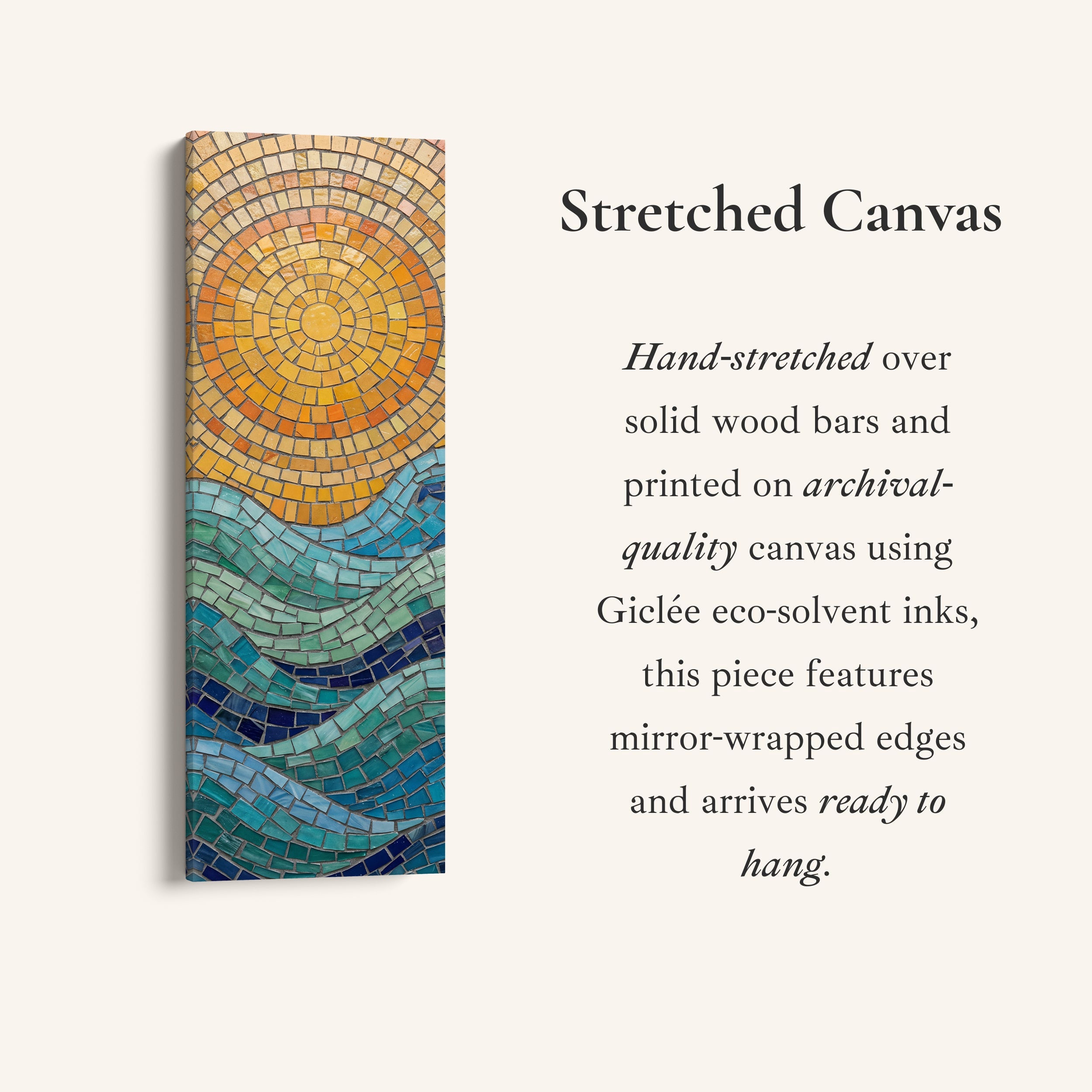 Mosaic Sun Over Sea Wide Framed Canvas Statement Wall Decor Office