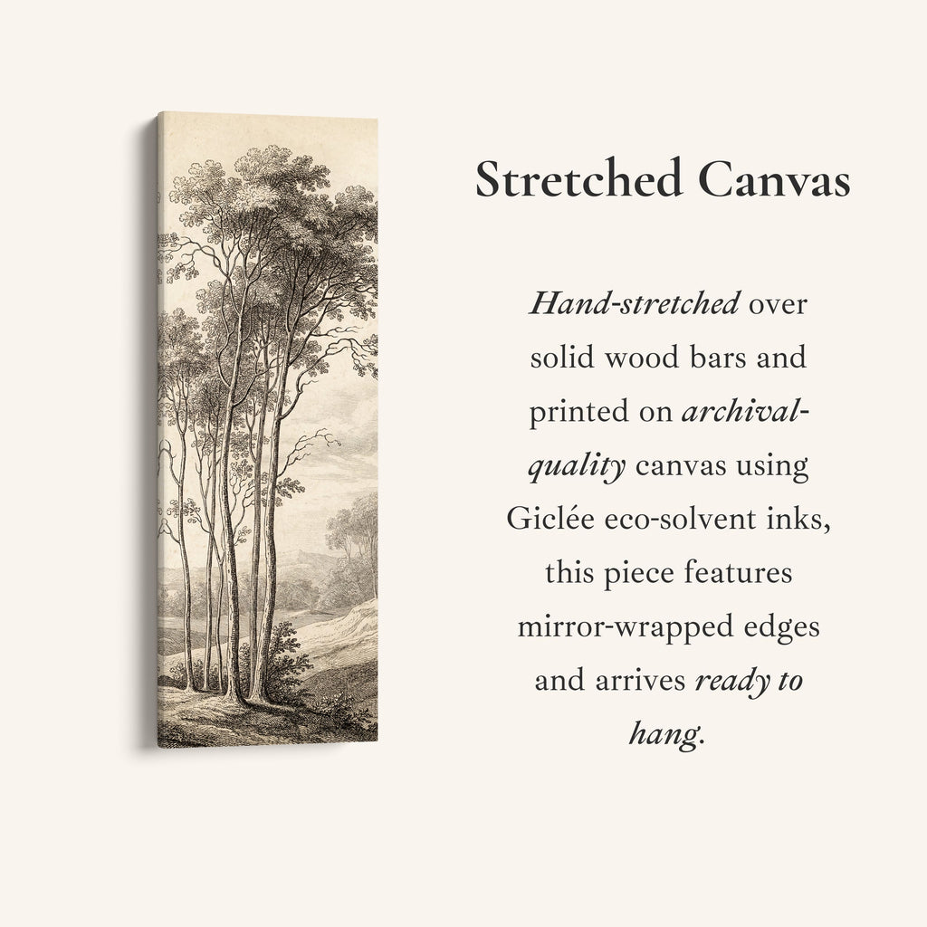 Vintage Tree Engraving Long Wall Art Vertical Canvas Print Living Room