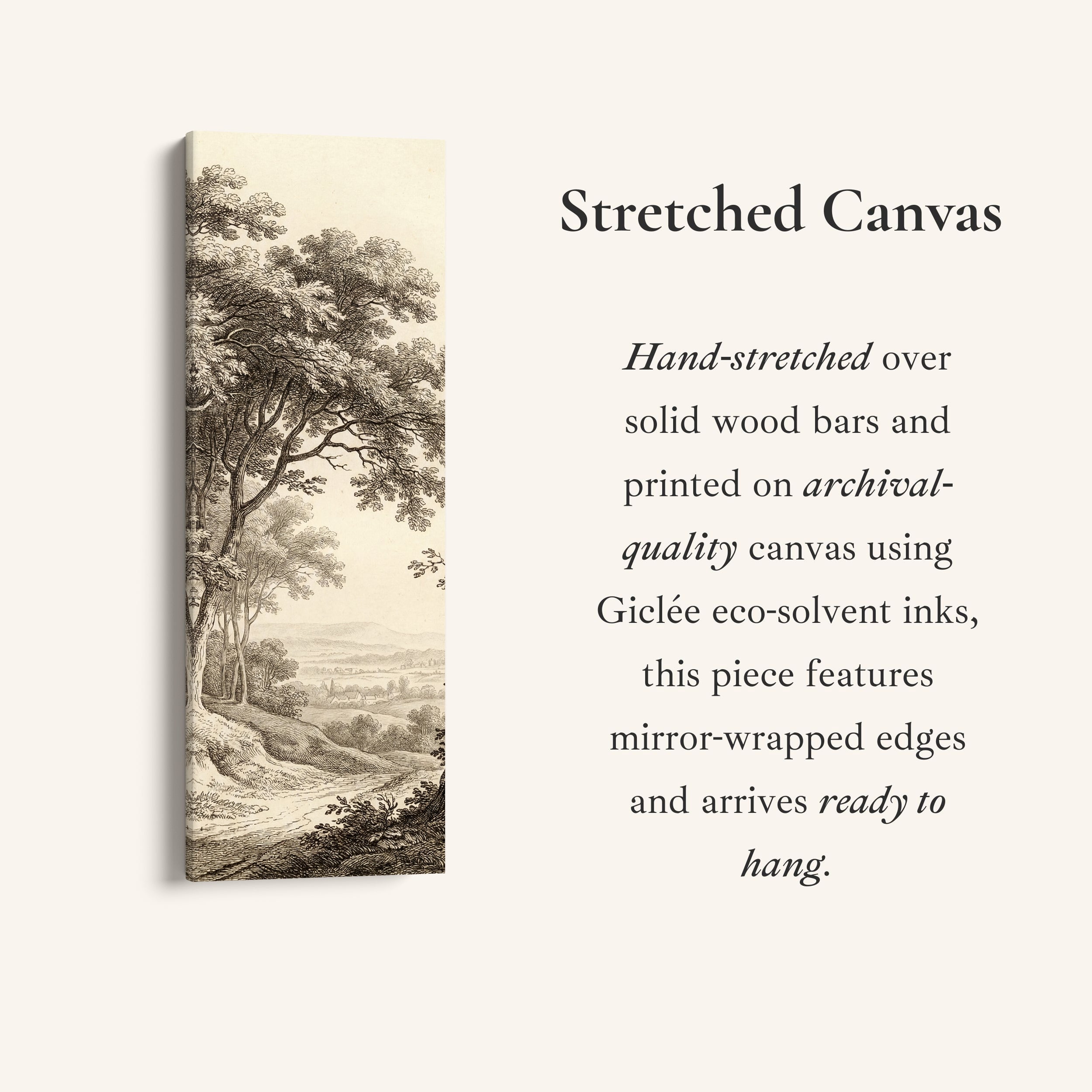 Vertical Wall Art Vintage Countryside Engraving Framed Canvas Living Room
