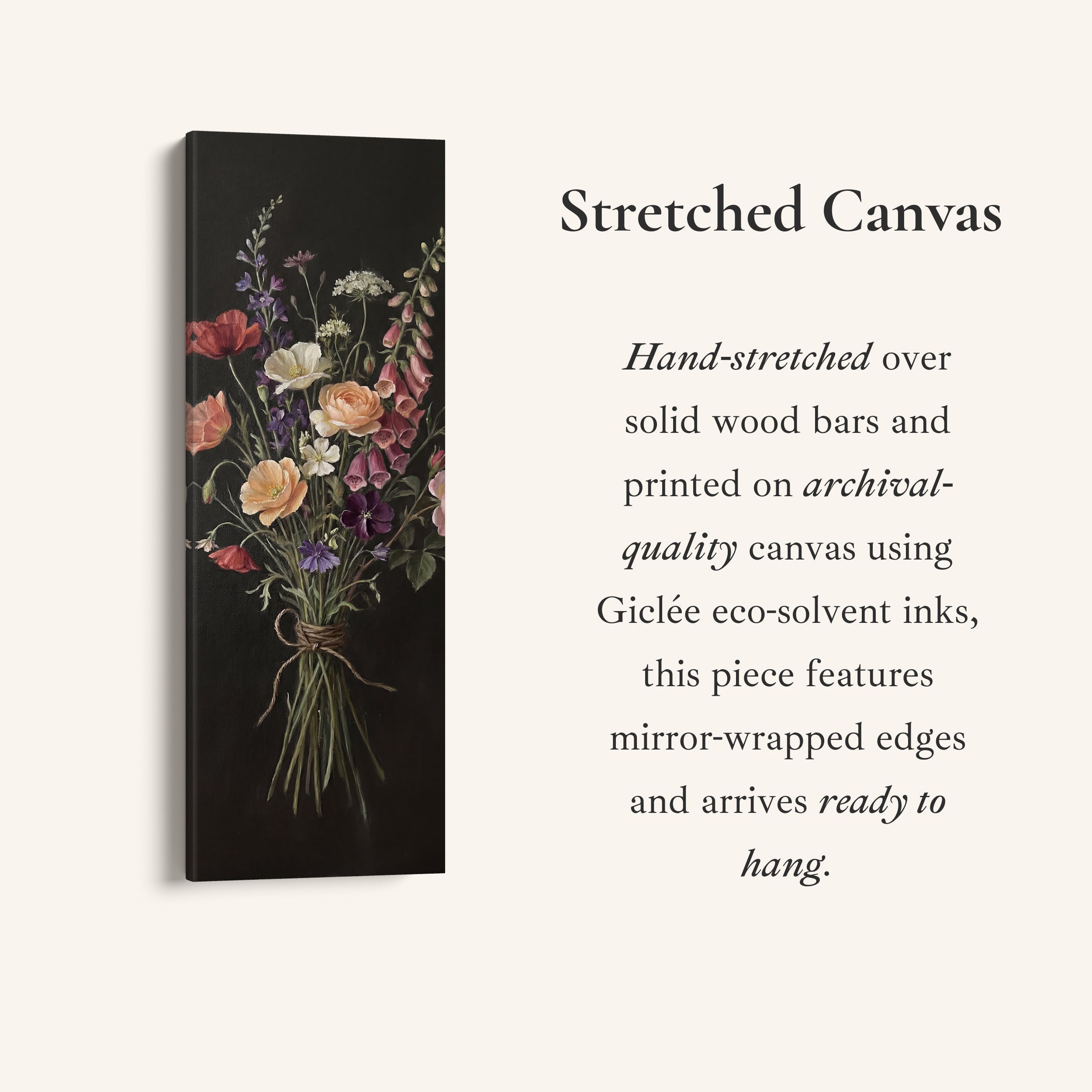 Floral Bouquet Vertical Wall Art Vintage Canvas Bedroom