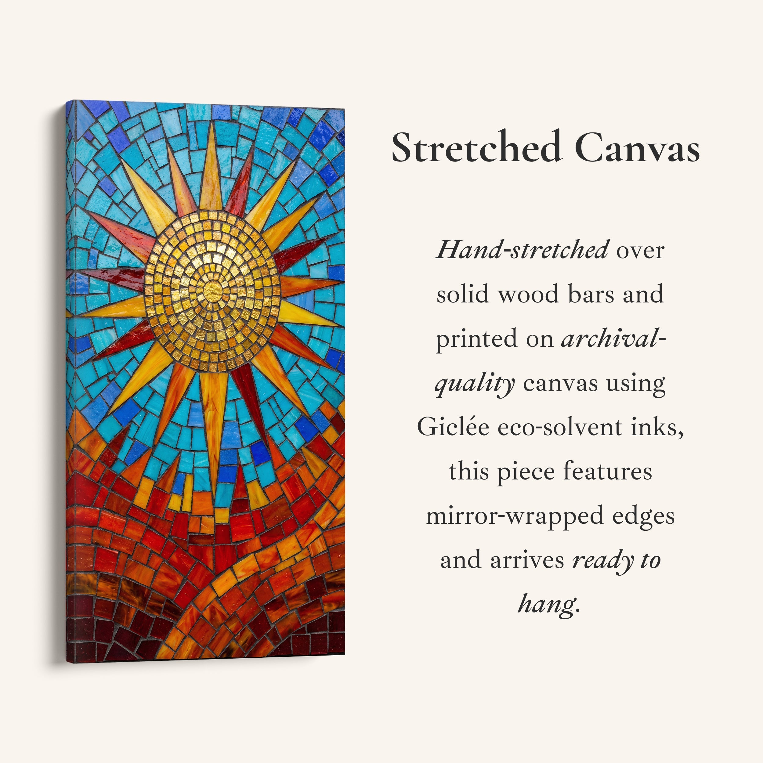Mosaic Sun Tall Framed Canvas Vertical Canvas For Bedroom