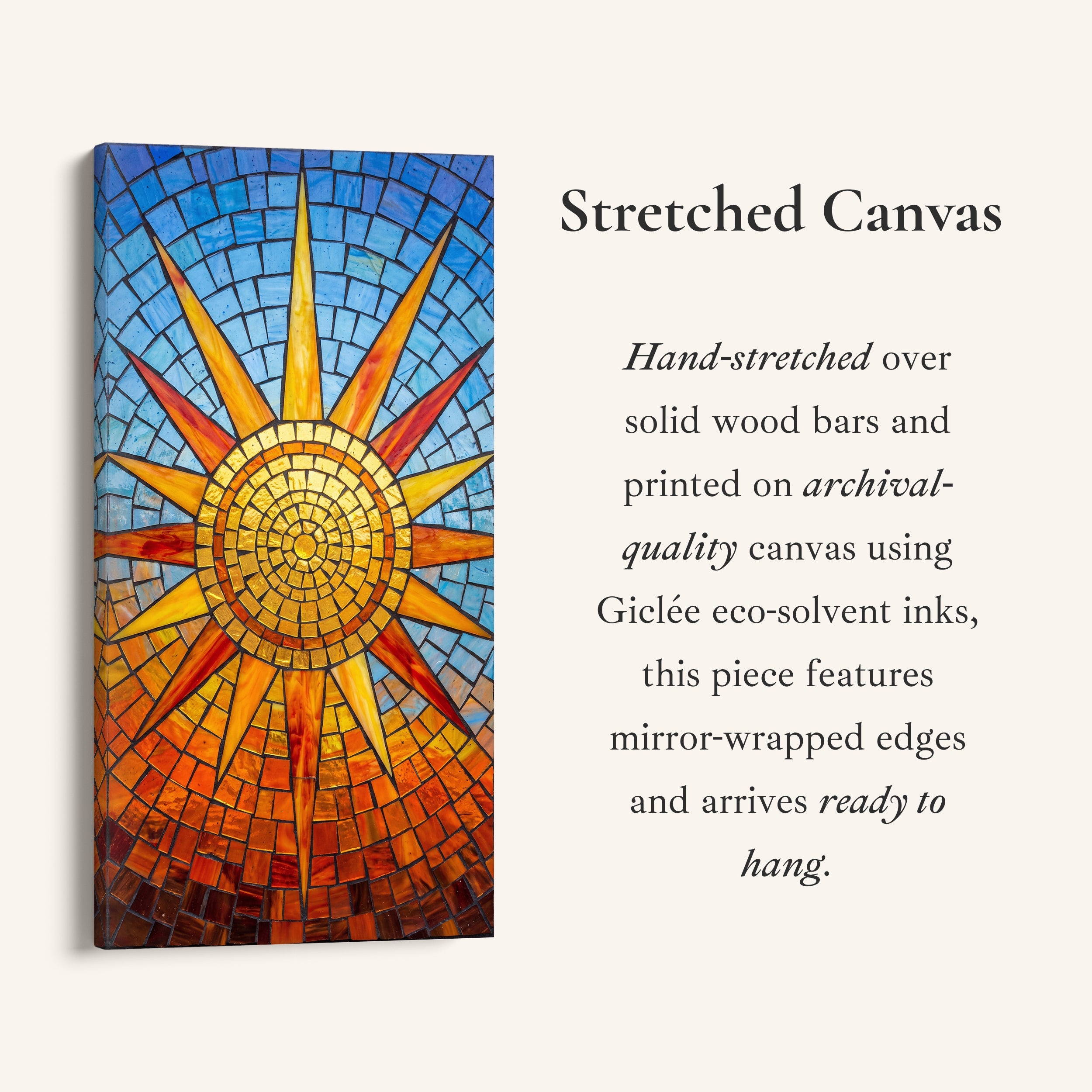 Mosaic Sun Close View Long Wall Art Tall Canvas For Kitchen
