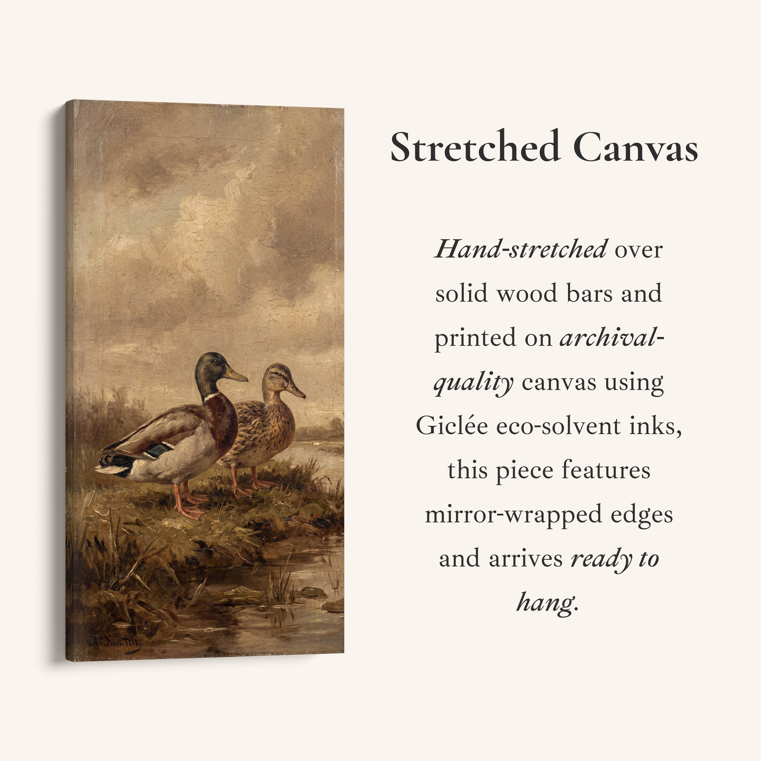Mallard Standing Pair Narrow Wall Art Tall Canvas For Office