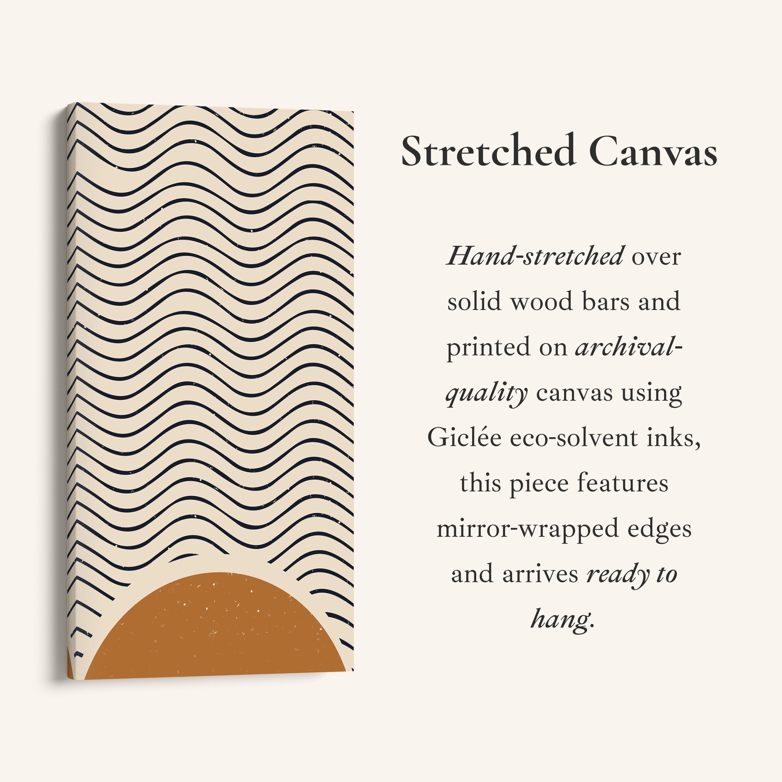 Wavy Sun Abstract Narrow Wall Art Vertical Canvas For Bedroom
