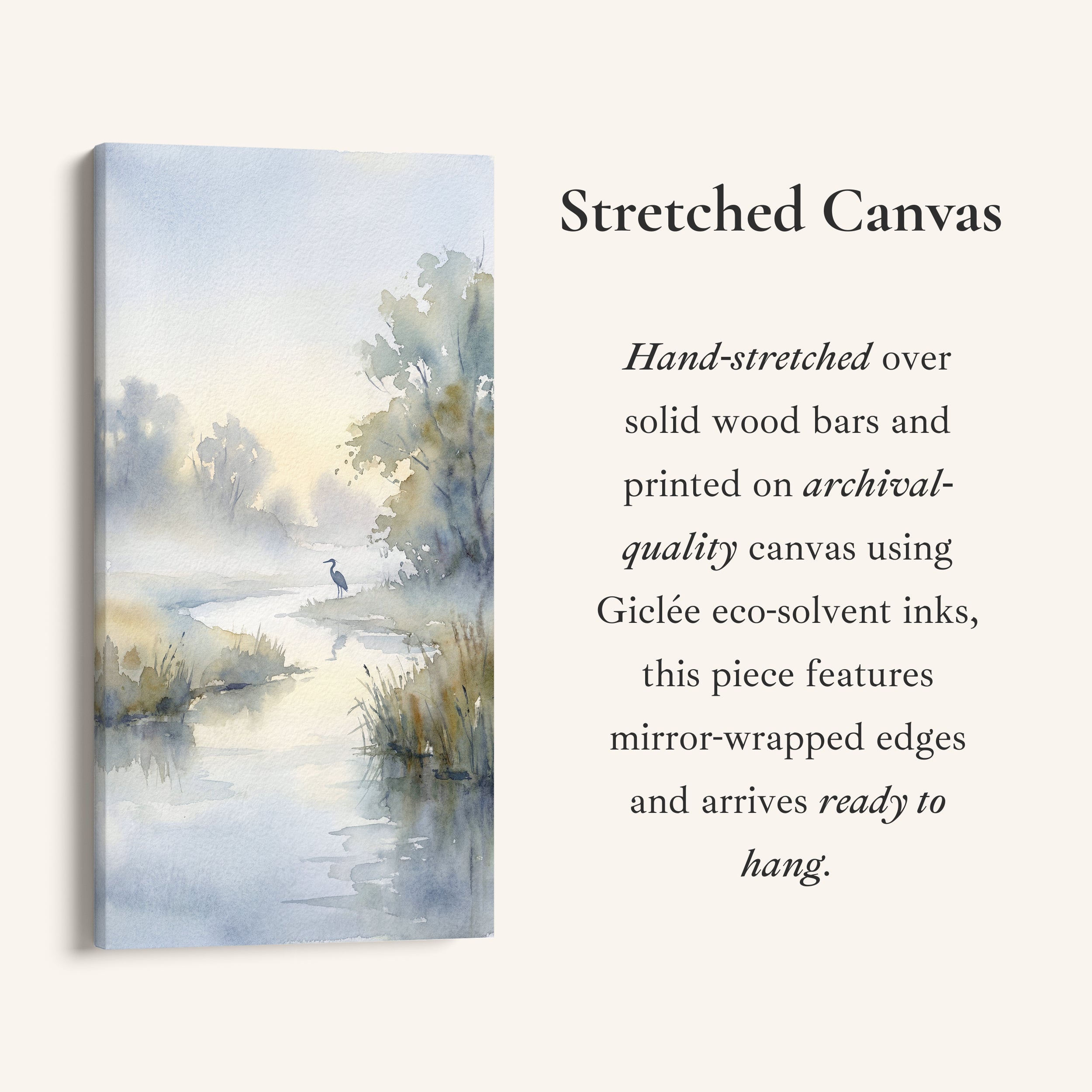 Narrow Wall Art Watercolour River Landscape Vertical Canvas For Bedroom