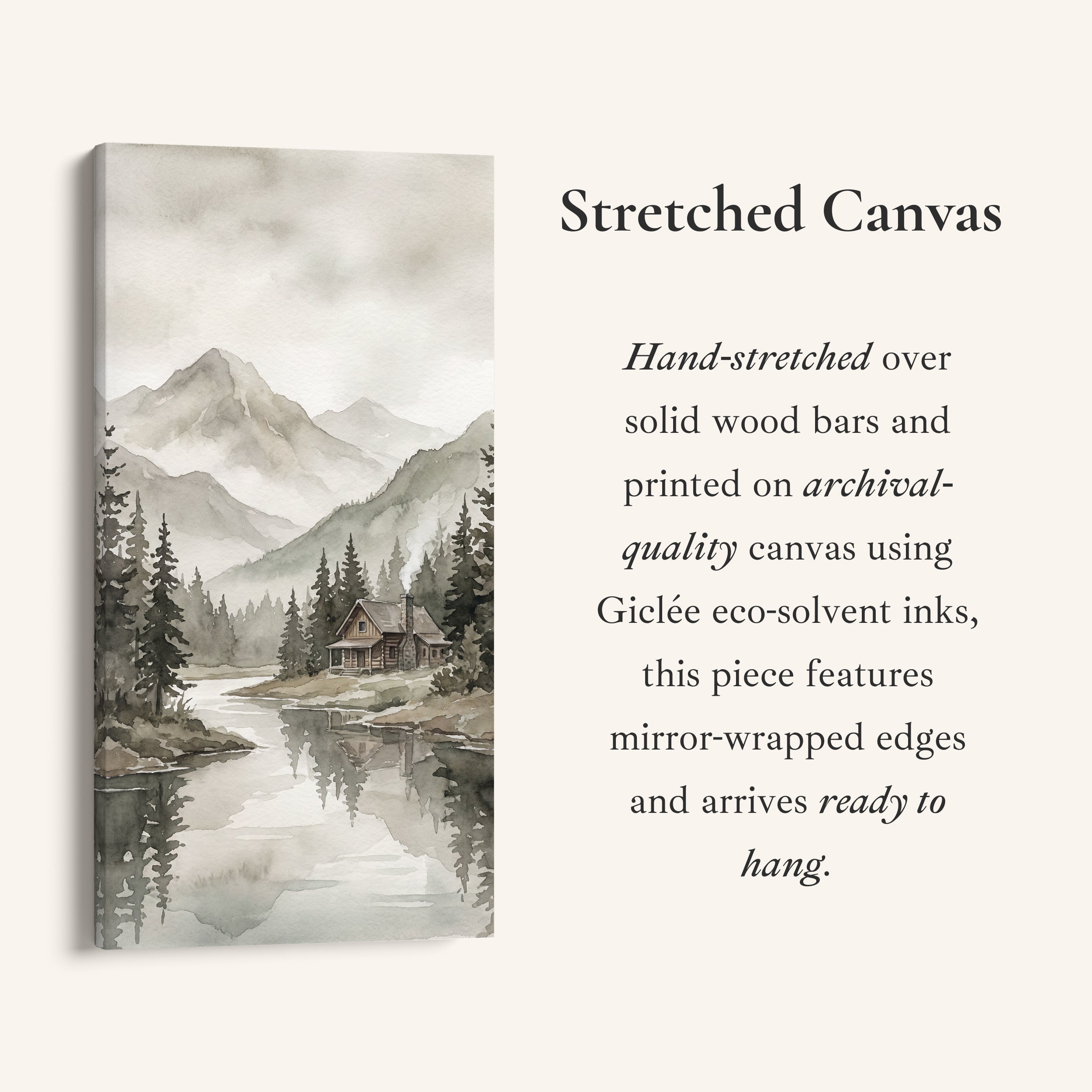 Vertical Wall Art Misty Mountain Lake Cabin Tall Canvas For Living Room