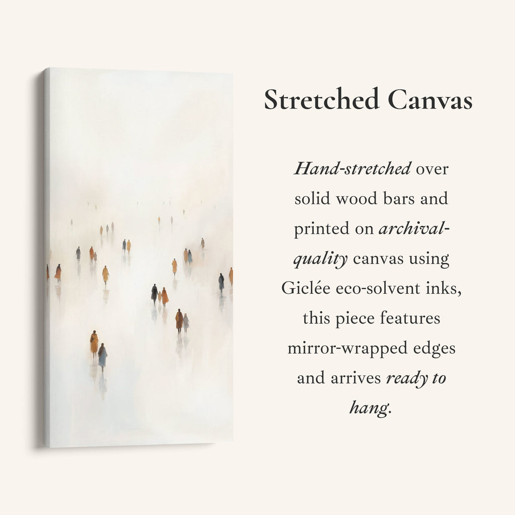Tall Narrow Canvas For Office Figures Walking In Fog Vertical Canvas