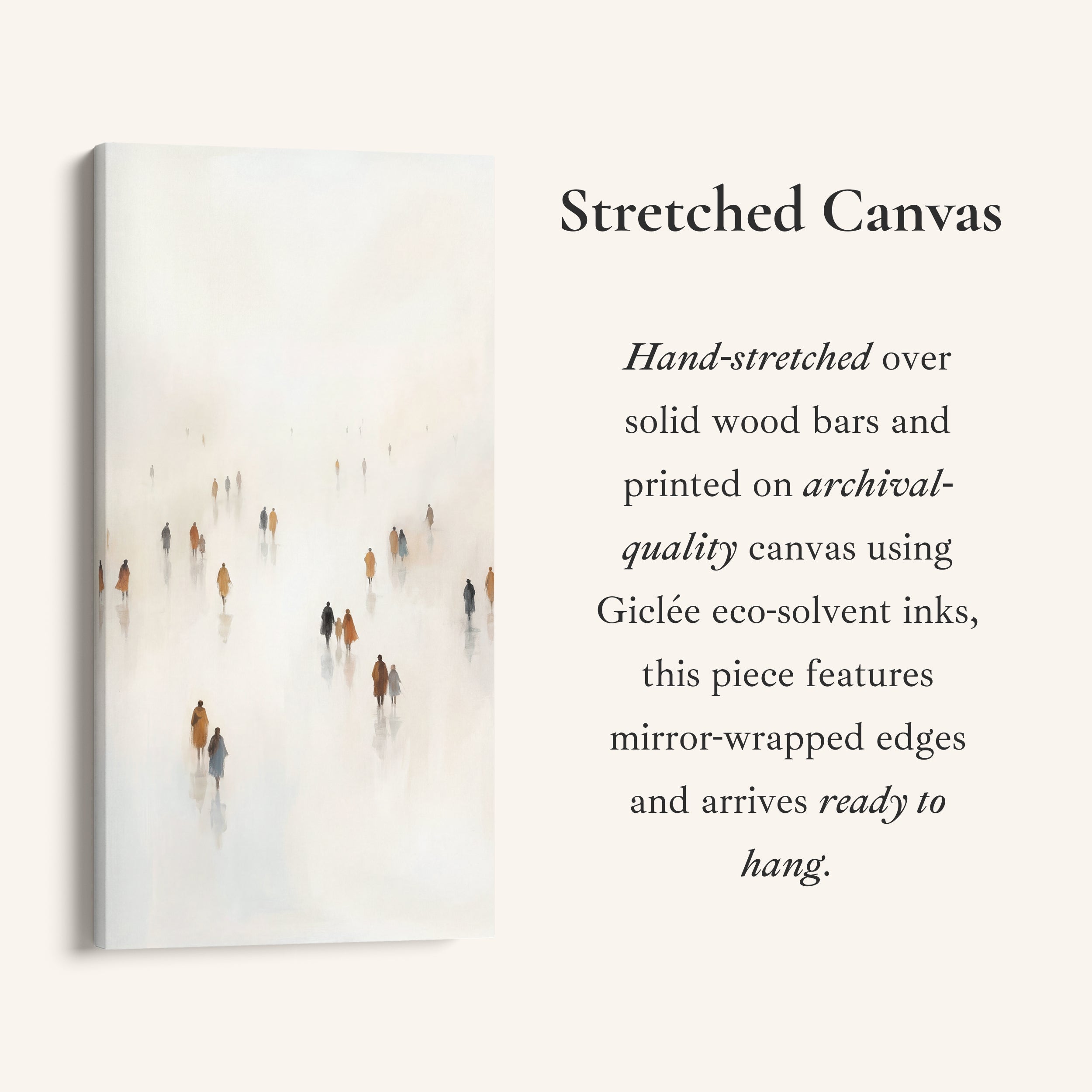 Tall Narrow Canvas For Office Figures Walking In Fog Vertical Canvas