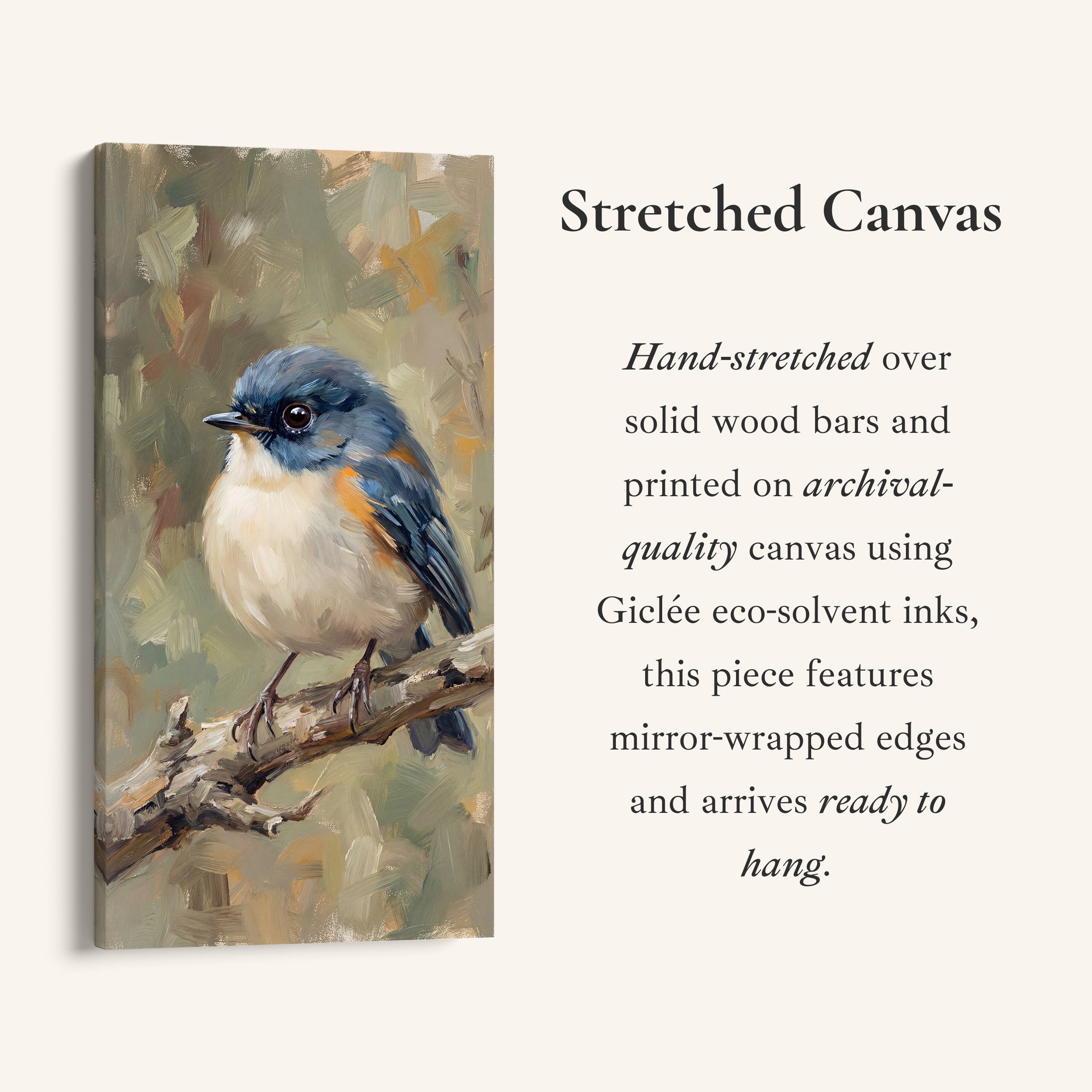 Large Vertical Wall Art Blue Bird On Branch Portrait Wall Art For Office