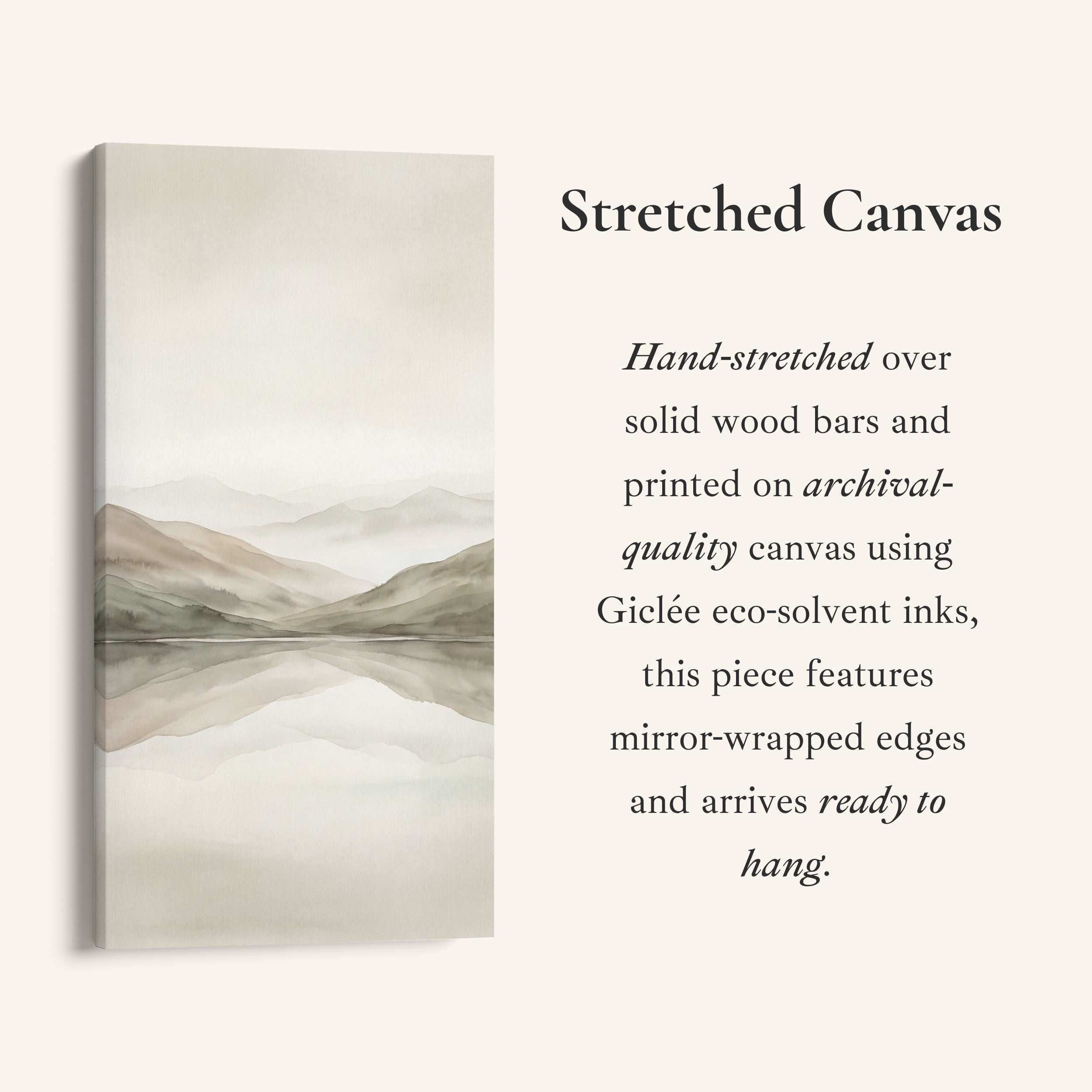 Minimal Misty Mountains Reflection Tall Narrow Canvas Framed Canvas Print For Bedroom