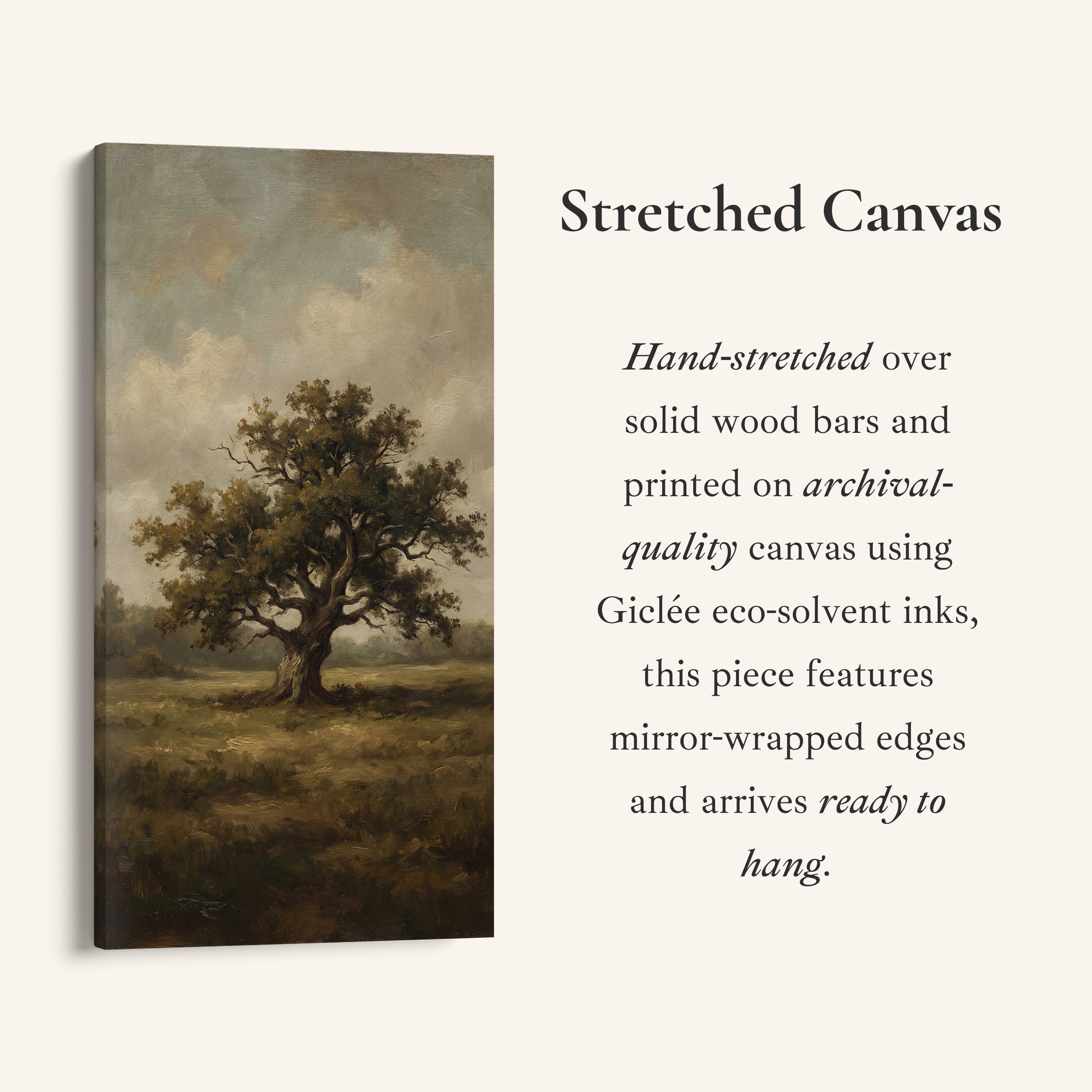 Lone Tree In Field Large Vertical Wall Art Framed Canvas Print For Bedroom