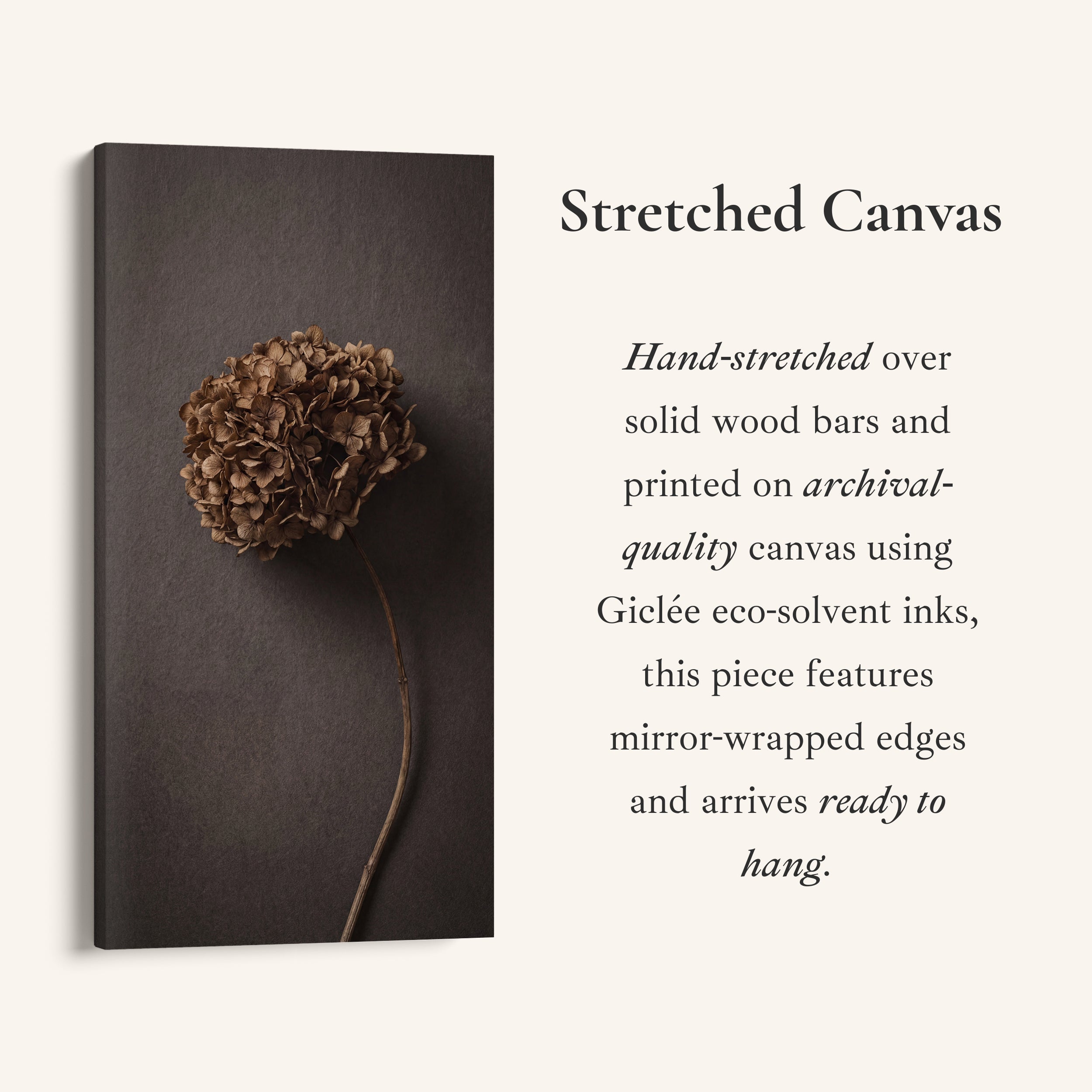 Tall Framed Canvas For Kitchen Dried Hydrangea On Dark Vertical Canvas