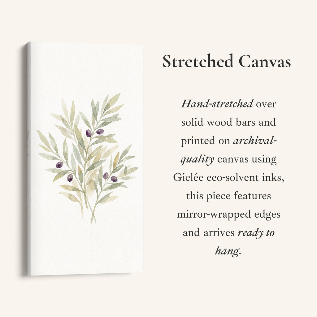 Olive Branch Botanical Tall Narrow Canvas Framed Canvas Print For Living Room