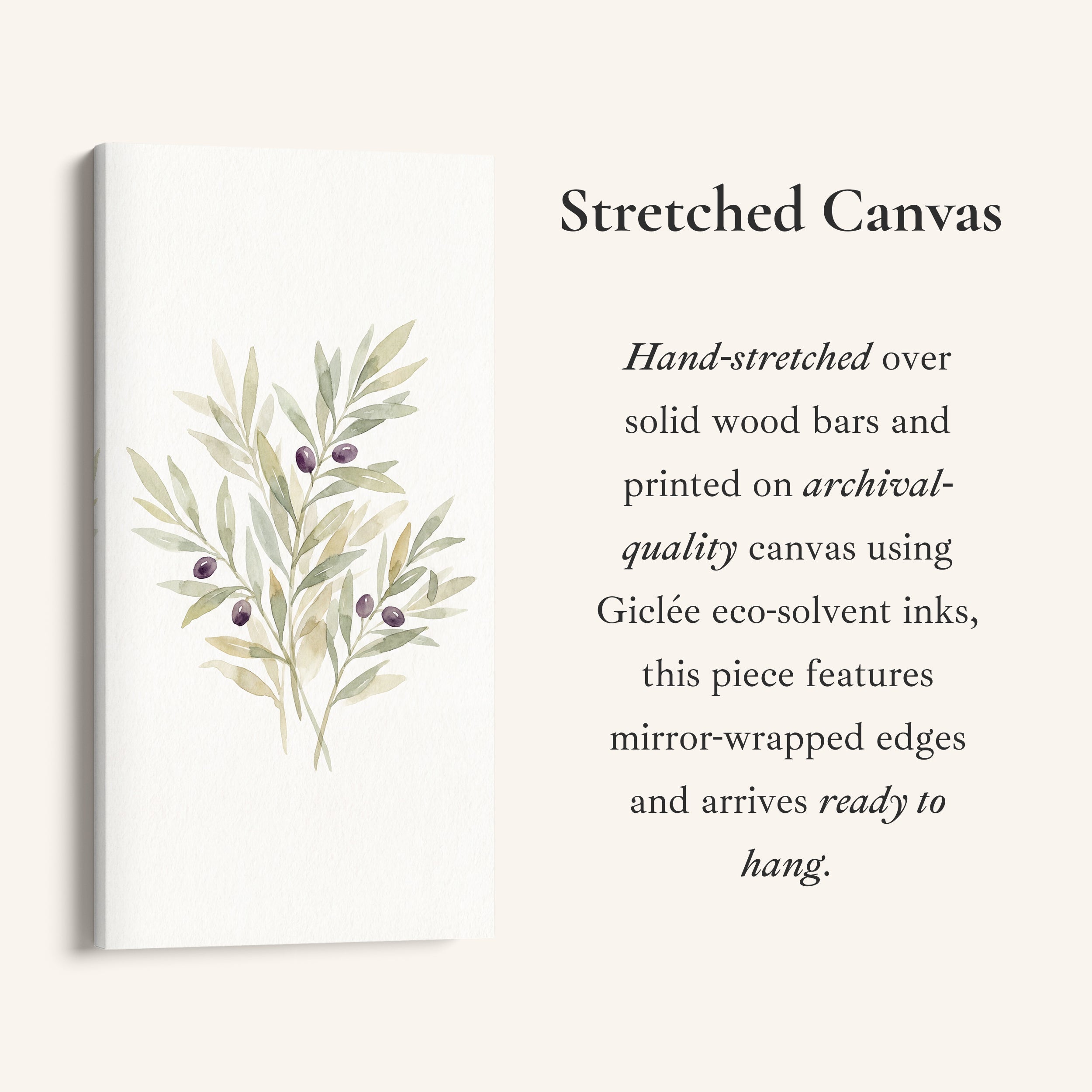 Olive Branch Botanical Tall Narrow Canvas Framed Canvas Print For Living Room