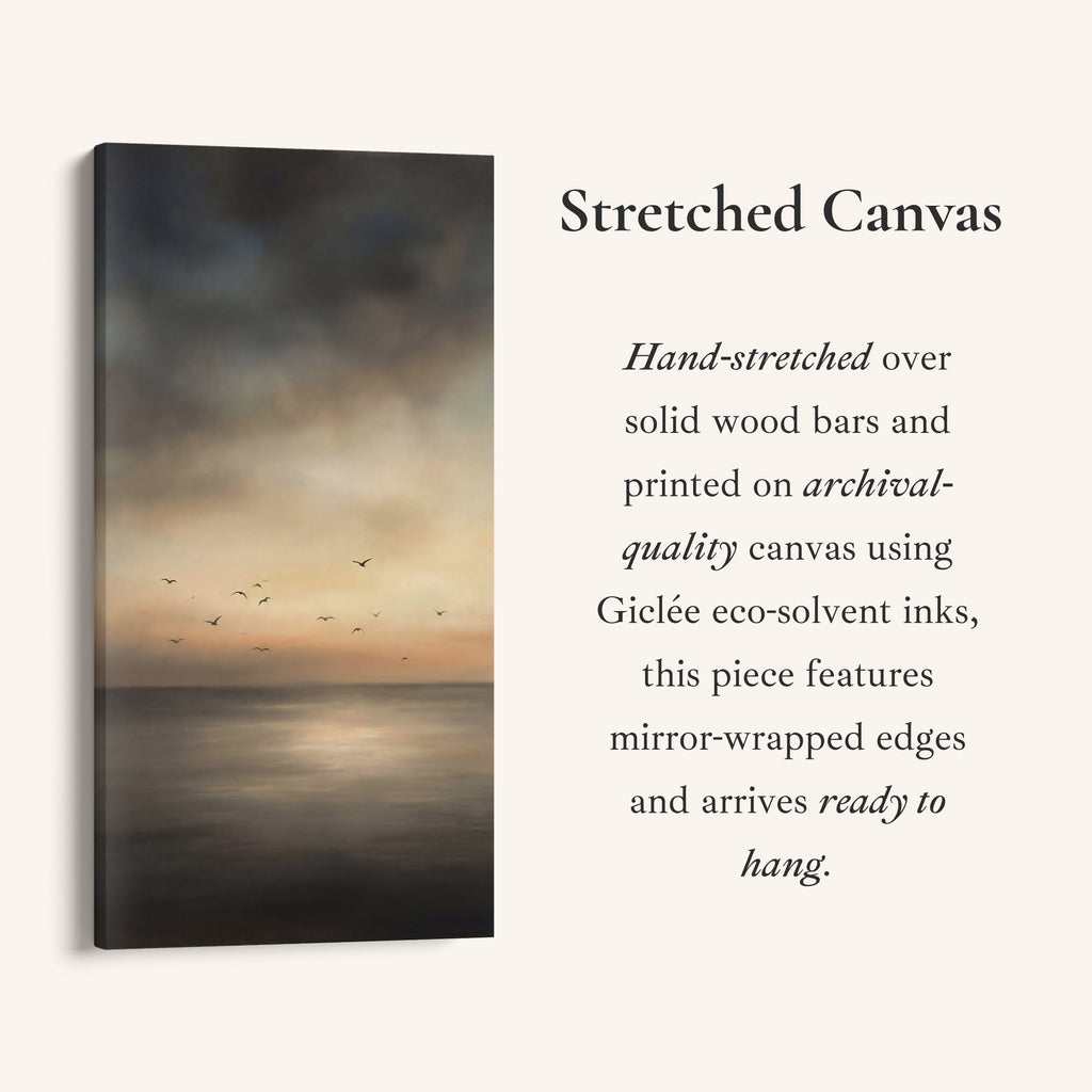 Dark Seascape Birds Sunset Long Wall Art Framed Canvas Print For Bedroom