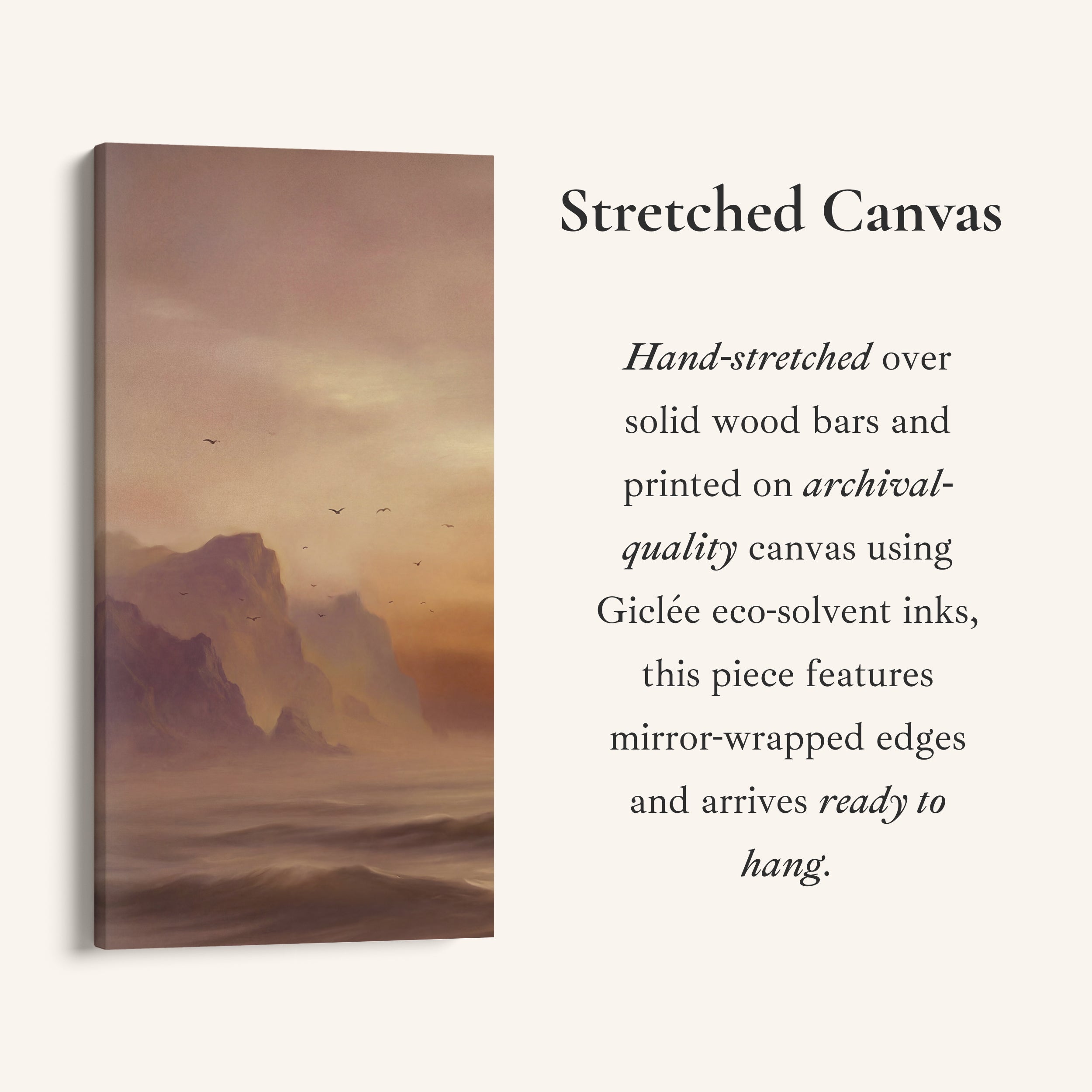 Misty Coastal Cliffs Birds Large Vertical Wall Art Framed Canvas Print For Bedroom