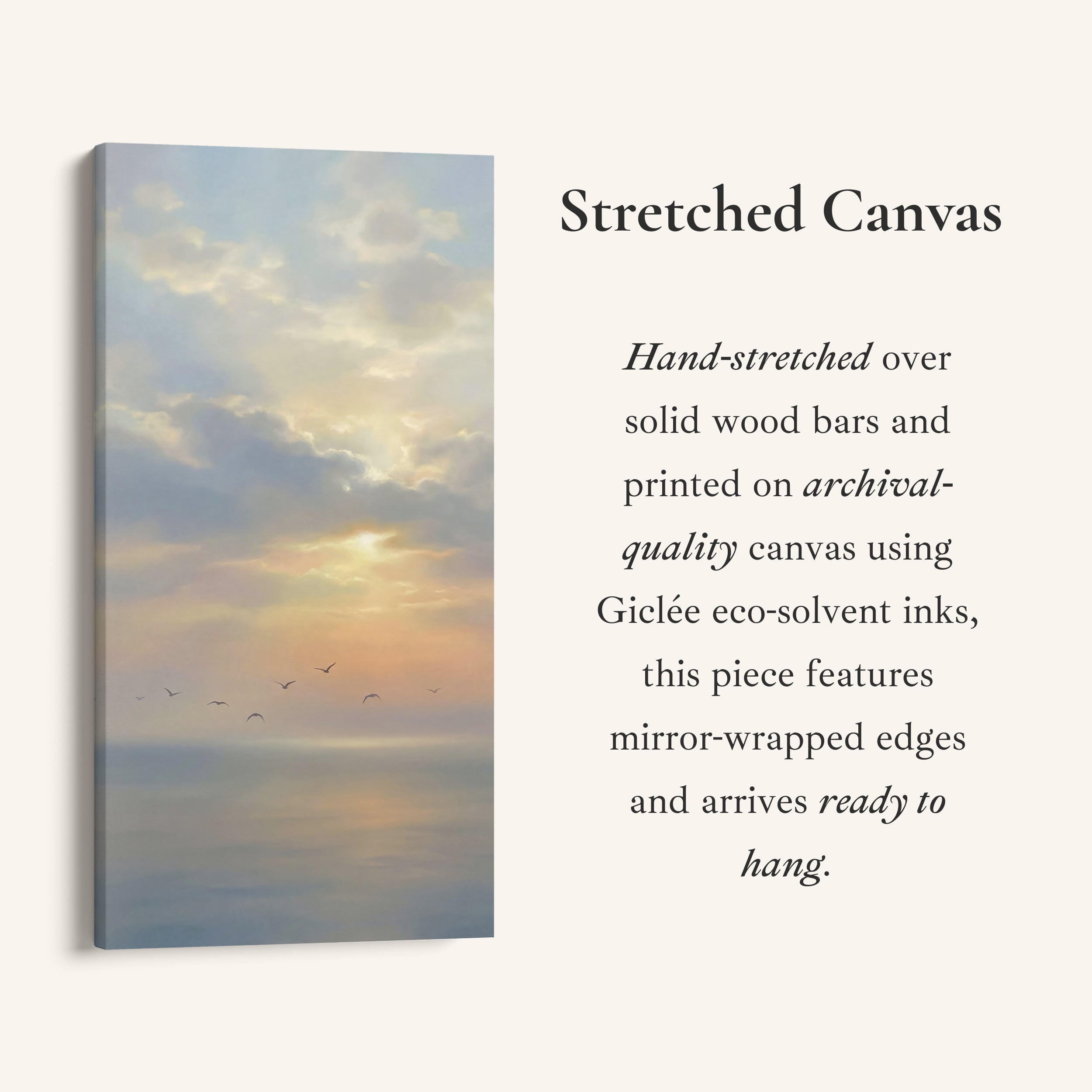 Vertical Wall Art Soft Sky Over Calm Sea Tall Canvas For Living Room