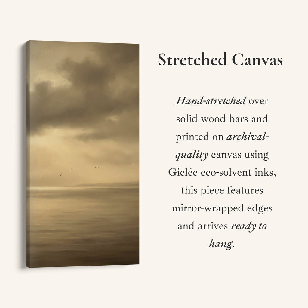 Tall Framed Canvas Muted Seascape With Birds Portrait Wall Art For Kitchen