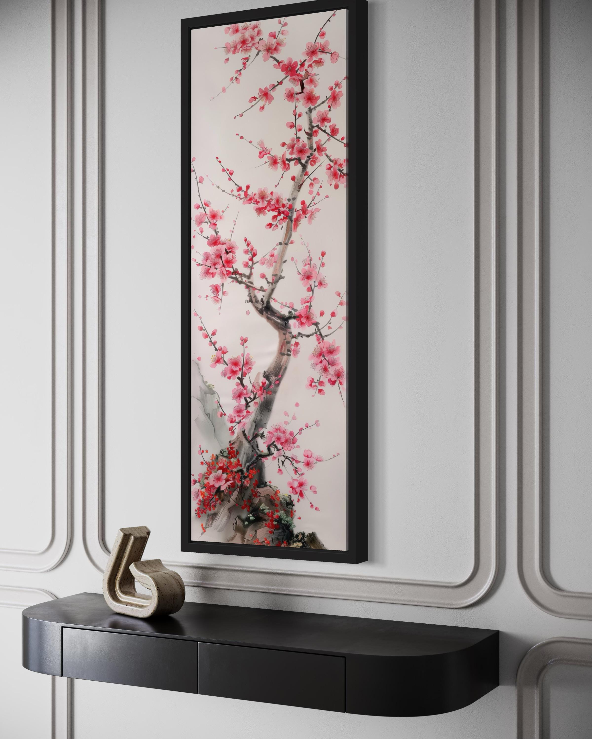 Vertical Narrow Cherry Blossom Tree Wall Art