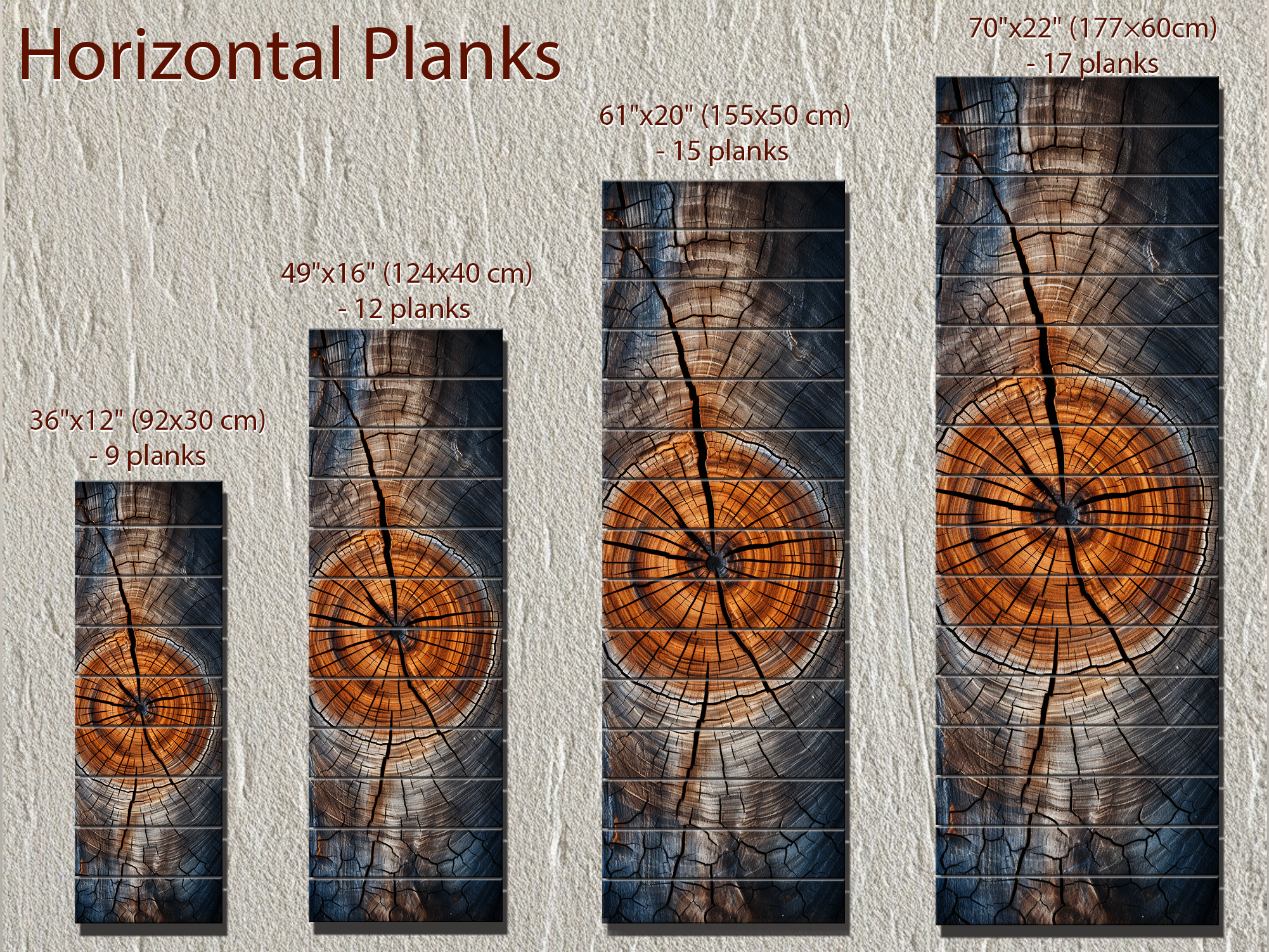 Vertical Narrow Tree Rings Real Wood Wall Art