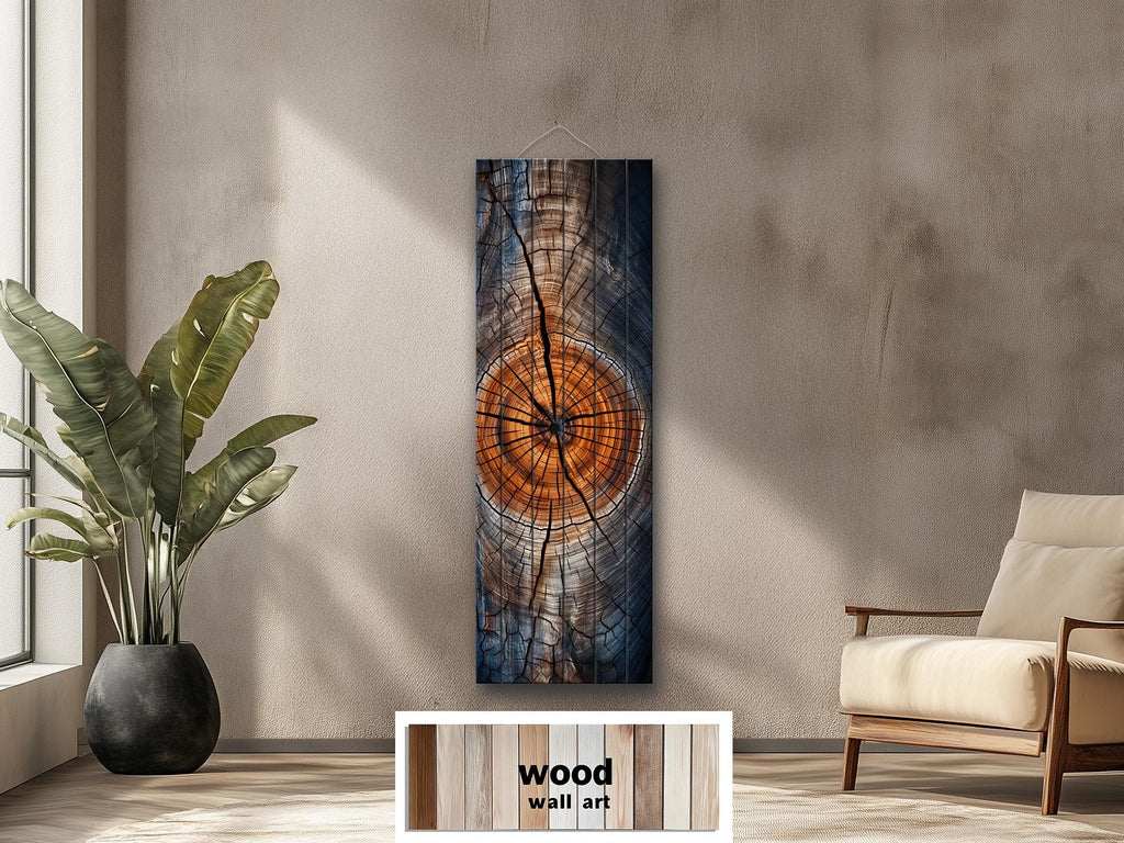 Vertical Narrow Tree Rings Real Wood Wall Art