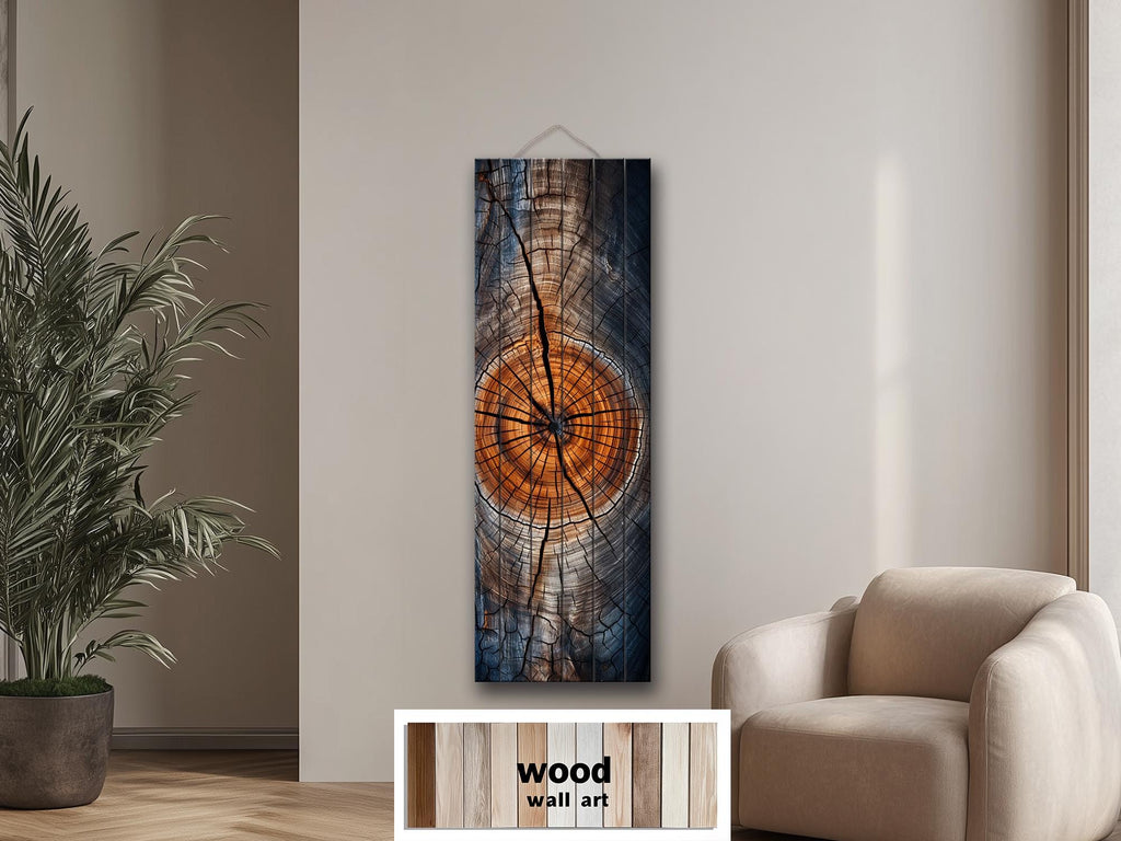 Vertical Narrow Tree Rings Real Wood Wall Art