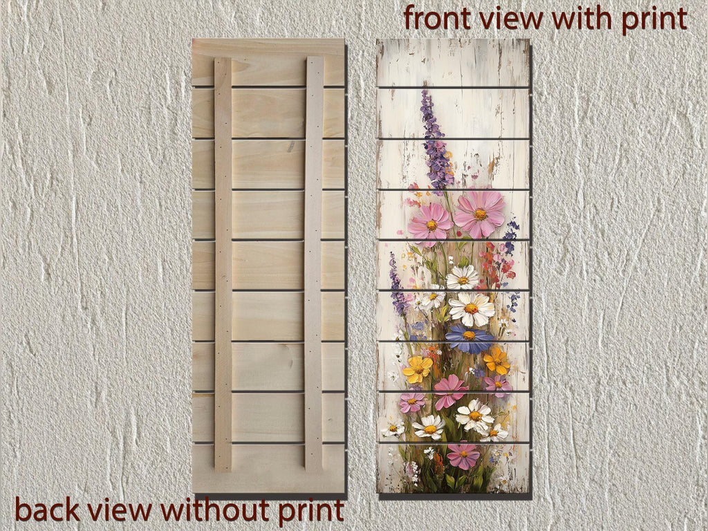 Vertical Narrow Wildflowers Distressed Wood Wall Art